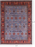 Blue Persian Fine Serapi Handmade Wool Rug - 9' 0" X 12' 7" - Golden Nile