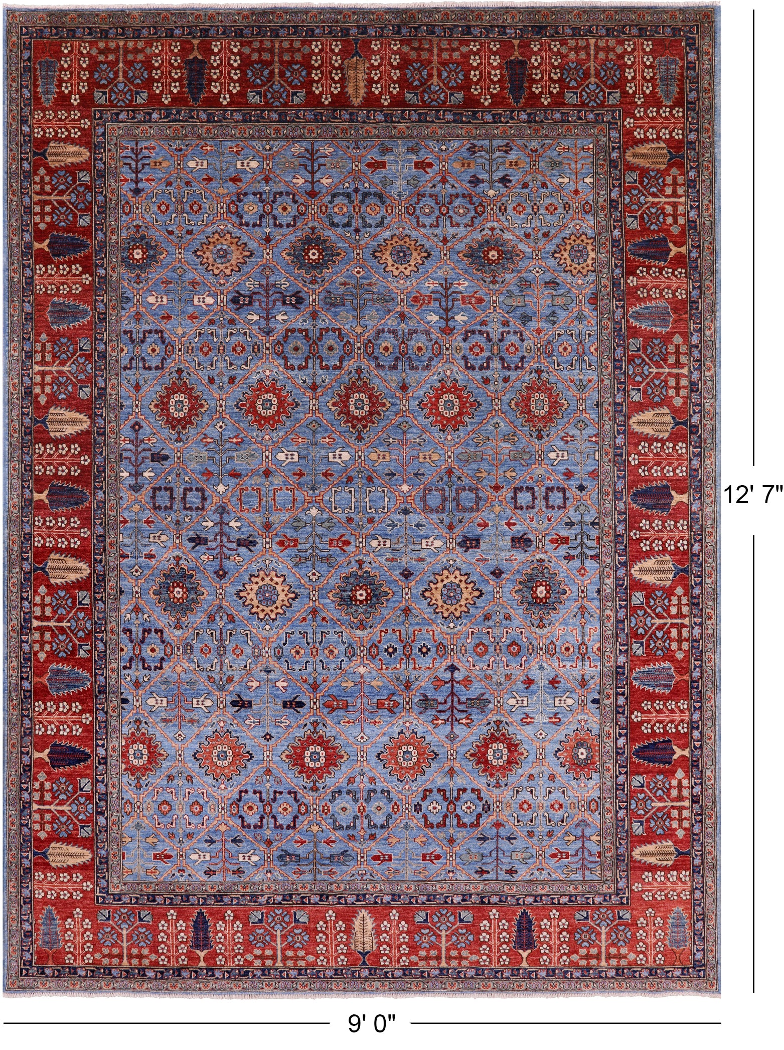 Blue Persian Fine Serapi Handmade Wool Rug - 9' 0" X 12' 7" - Golden Nile
