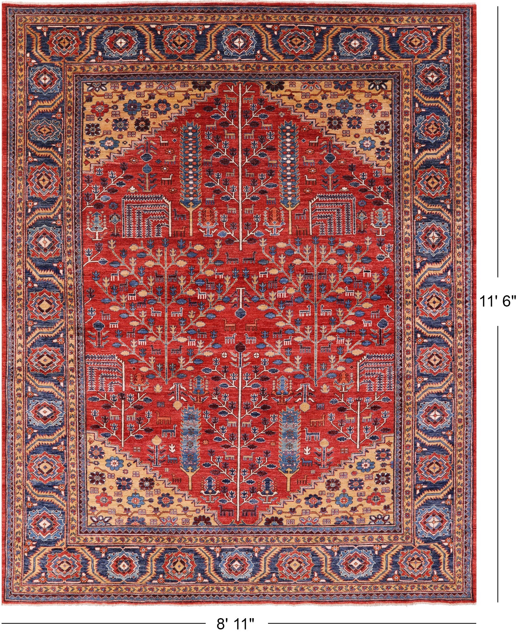 Red Persian Fine Serapi Hand Knotted Wool Rug - 8' 11" X 11' 6" - Golden Nile
