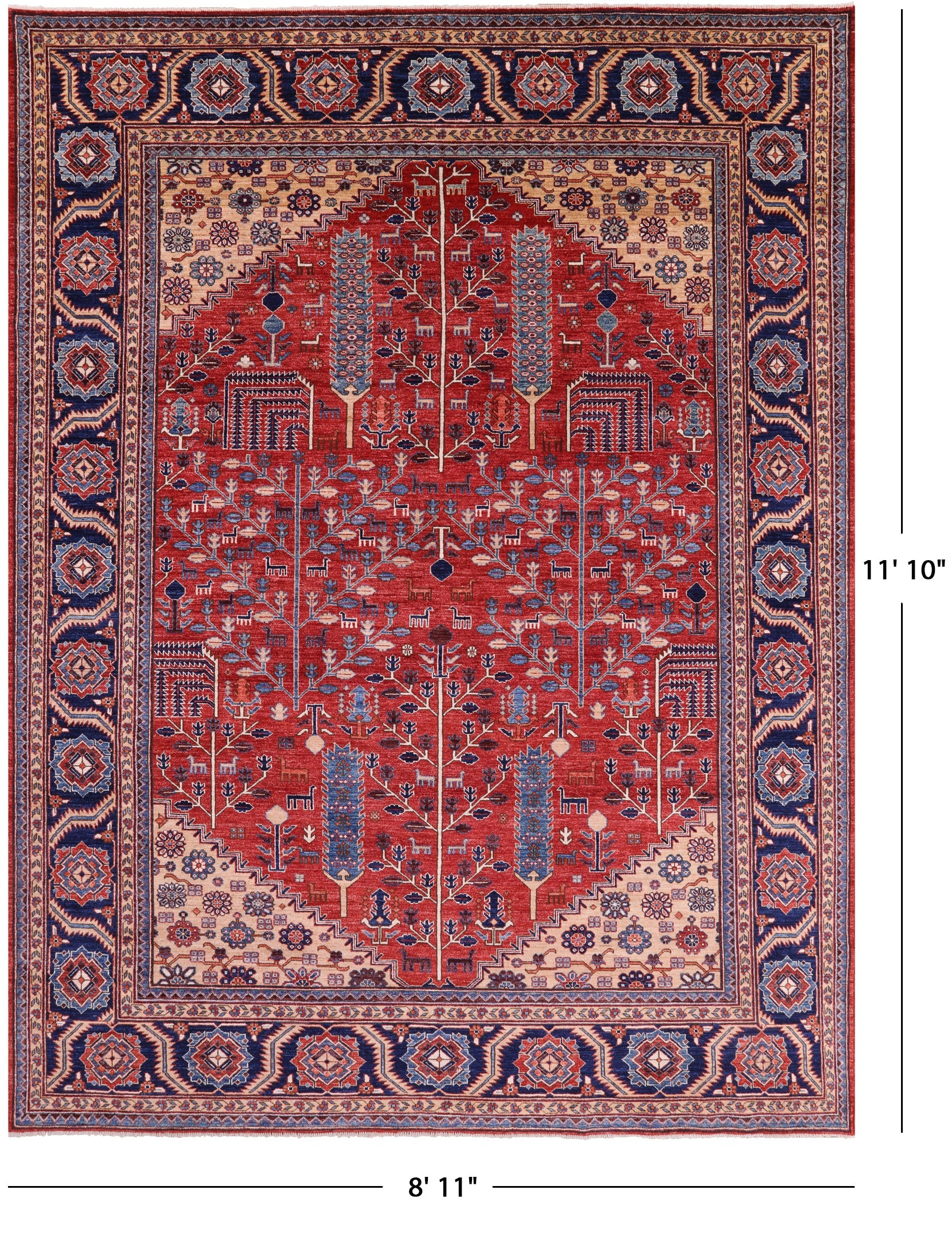 Red Persian Fine Serapi Handmade Wool Rug - 8' 11" X 11' 10" - Golden Nile