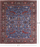 Blue Persian Fine Serapi Hand Knotted Wool Rug - 12' 1" X 14' 8" - Golden Nile