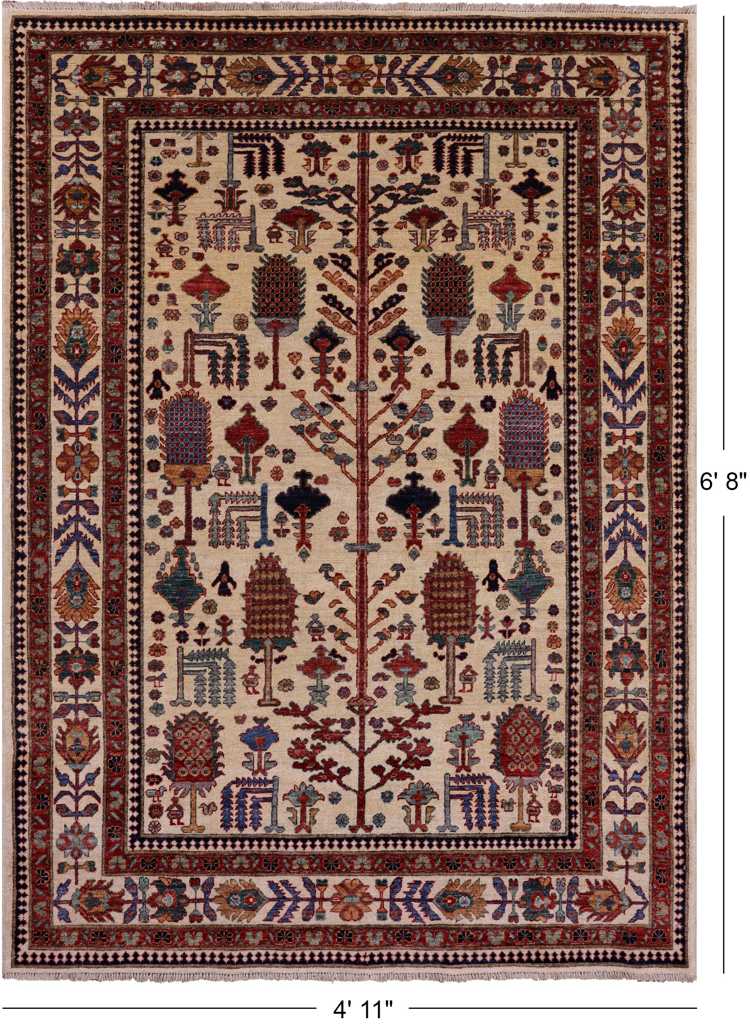 Ivory Tribal Persian Gabbeh Handmade Wool Rug - 4' 11" X 6' 8" - Golden Nile