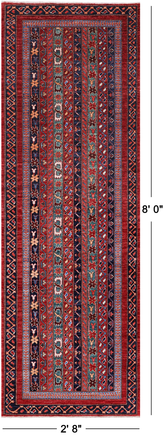 Shall Persian Gabbeh Hand Knotted Wool Runner Rug - 2' 8" X 8' 0"
