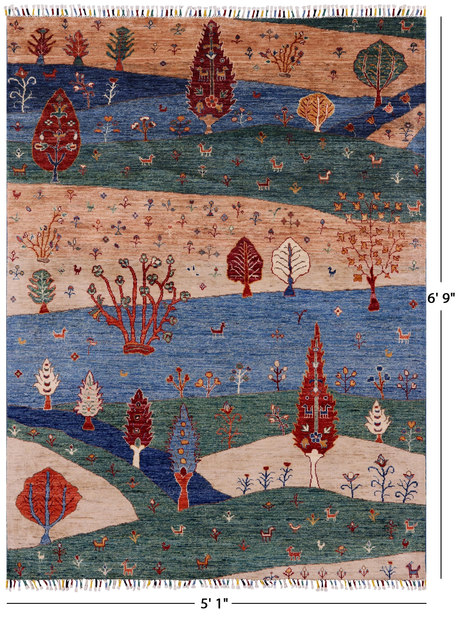 Tribal Persian Gabbeh Handmade Wool Rug - 5' 1" X 6' 9" - Golden Nile