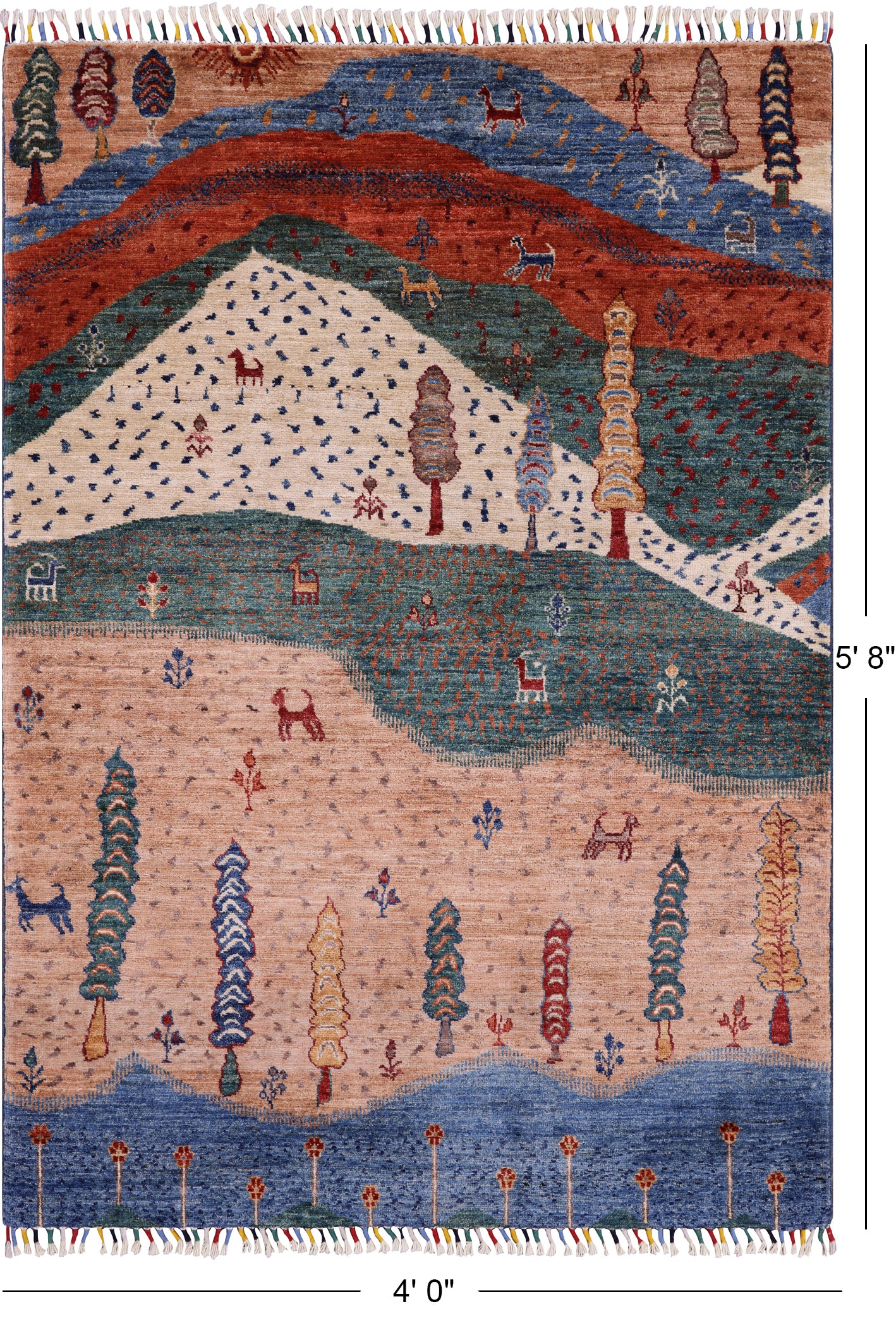 Persian Gabbeh Handmade Wool Rug - 4' 0" X 5' 8" - Golden Nile