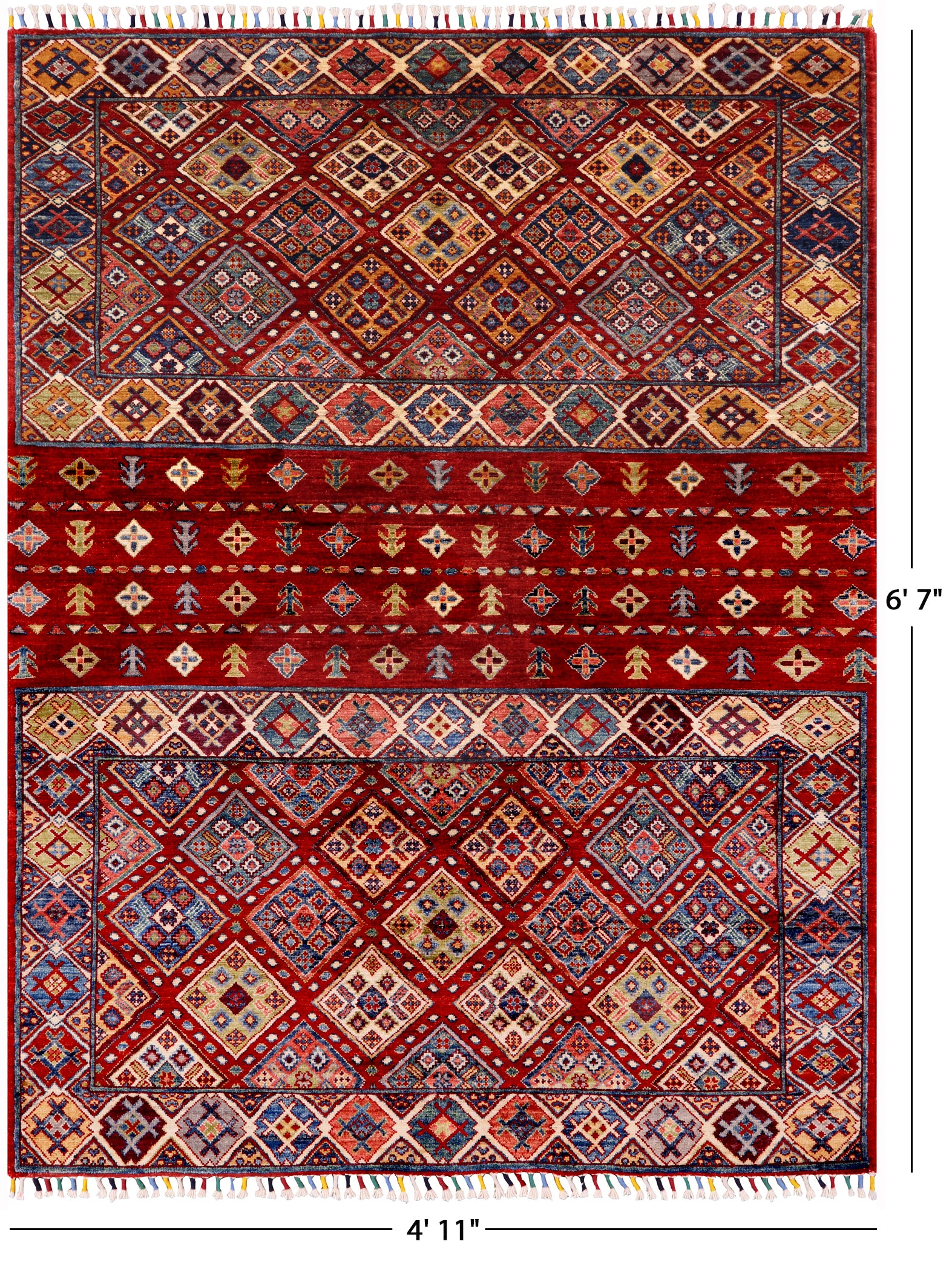 Red Tribal Khorjin Persian Gabbeh Handmade Rug - 4' 11" X 6' 7" - Golden Nile