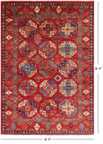 Red Turkmen Ersari Handmade Wool Rug - 6' 7" X 9' 7" - Golden Nile