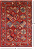 Red Turkmen Ersari Handmade Wool Rug - 6' 7" X 9' 9" - Golden Nile