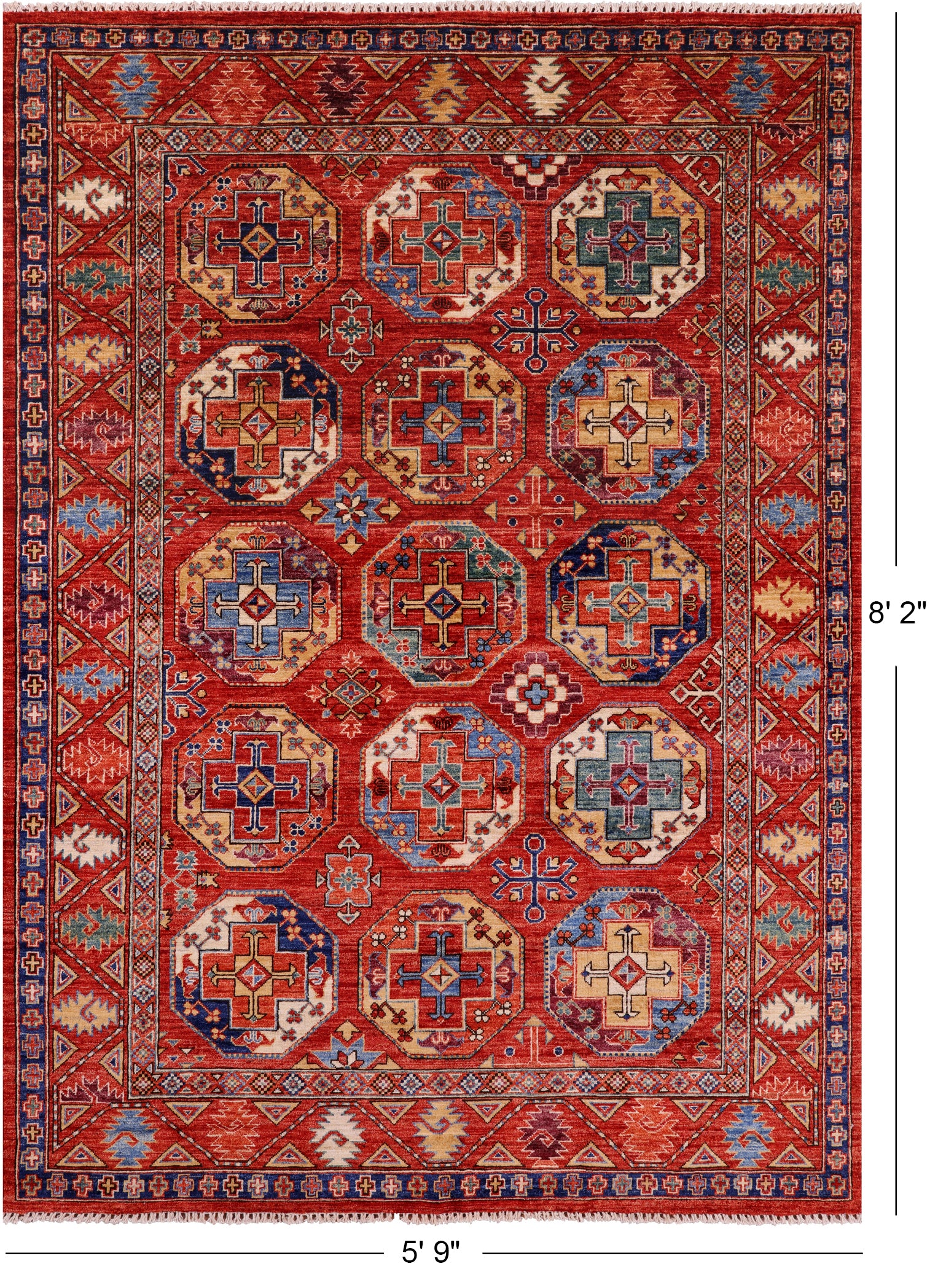 Red Turkmen Ersari Hand Knotted Wool Rug - 5' 9" X 8' 2" - Golden Nile