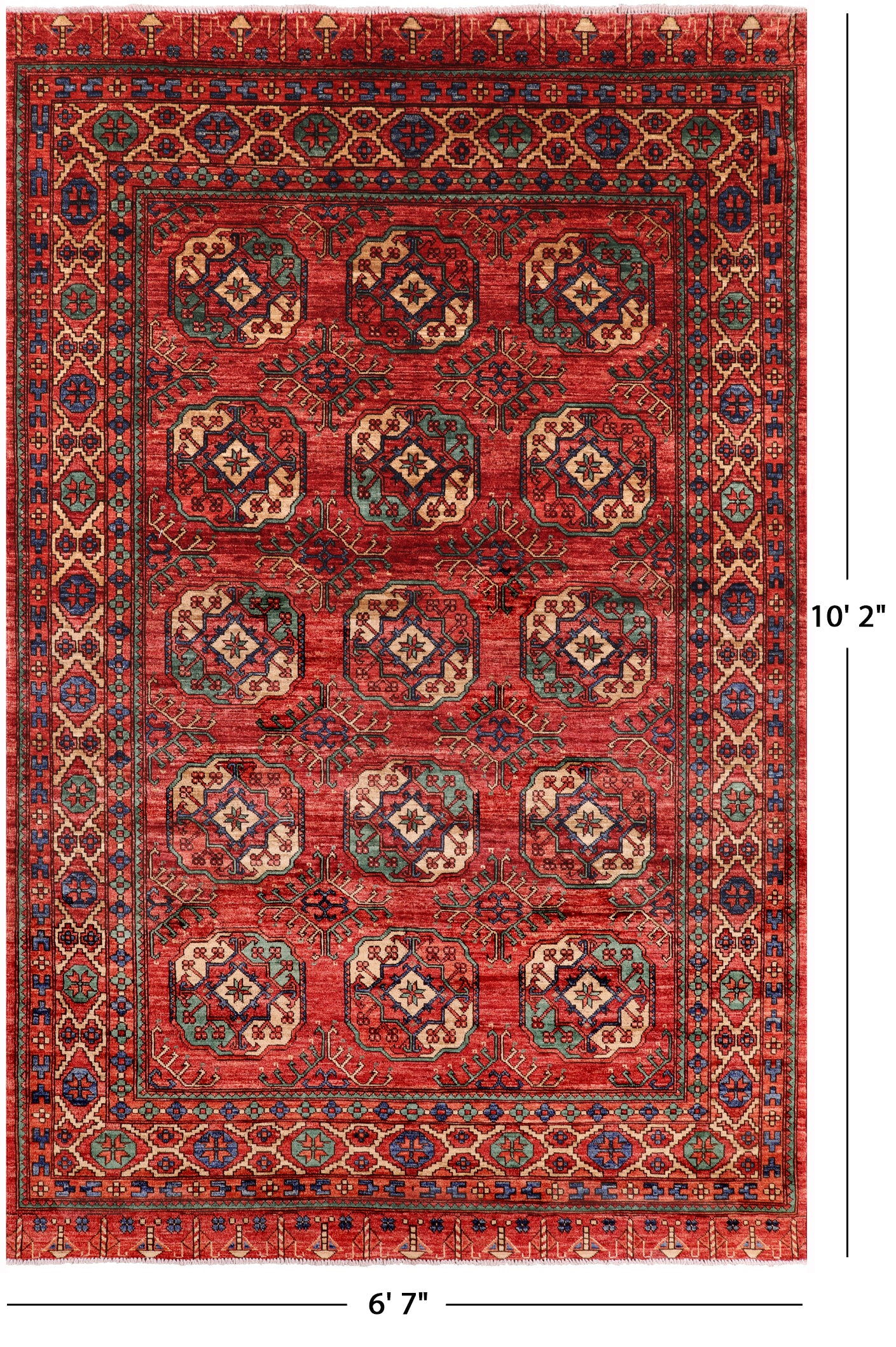 Red Turkmen Ersari Handmade Wool Rug - 6' 7" X 10' 2" - Golden Nile