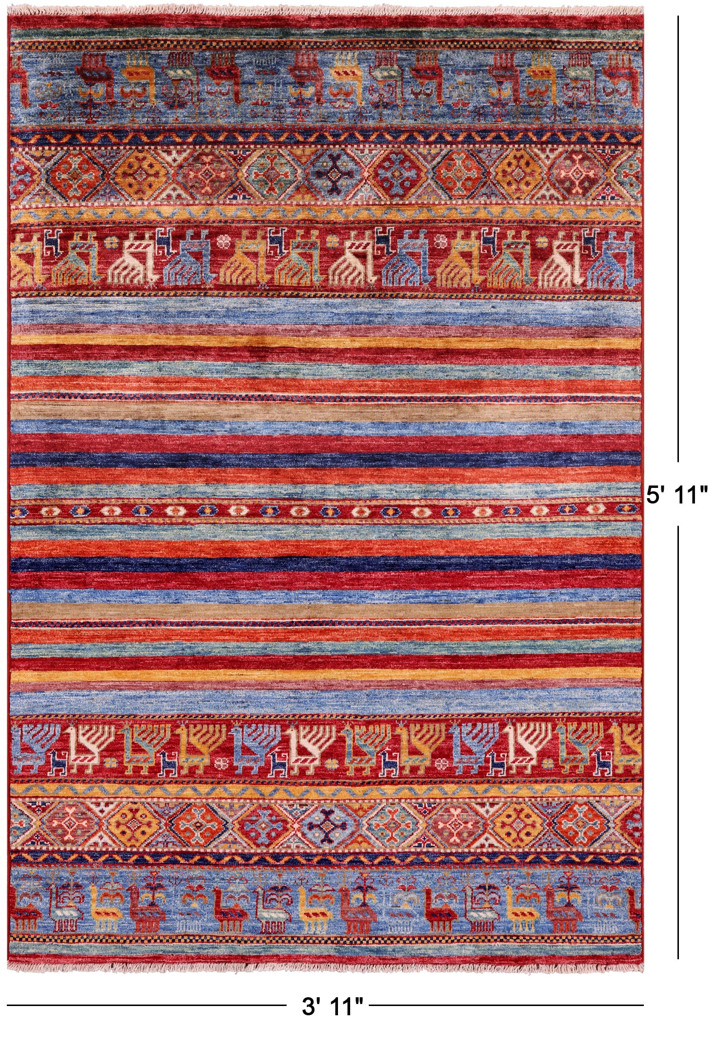 Tribal Persian Gabbeh Handmade Wool Rug - 3' 11" X 5' 11" - Golden Nile