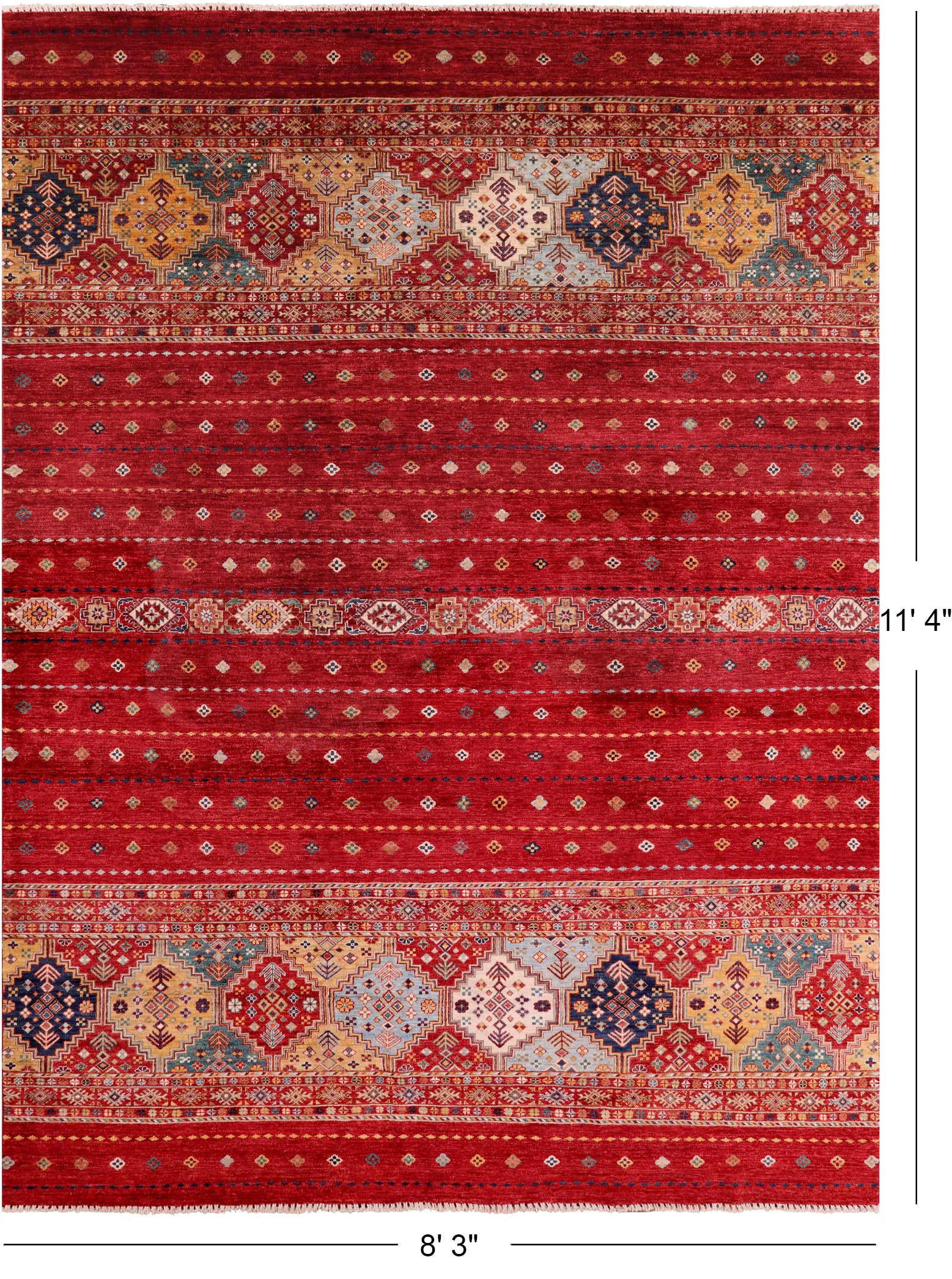 Red Khorjin Persian Gabbeh Hand Knotted Wool Rug - 8' 3" X 11' 4" - Golden Nile