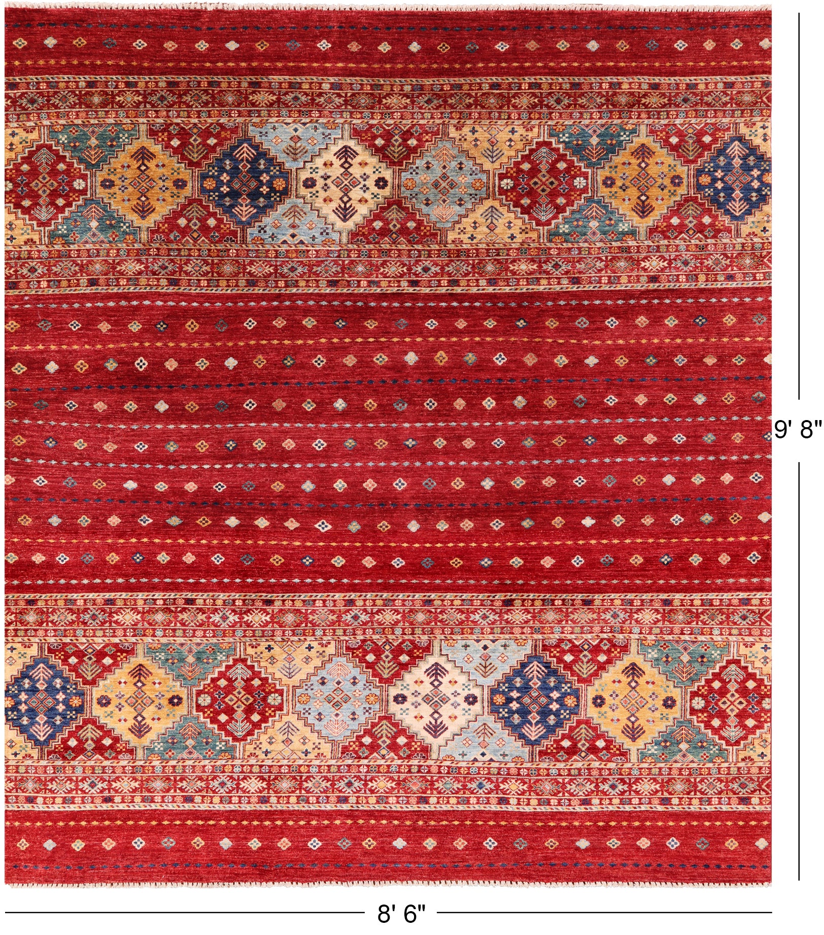 Red Tribal Khorjin Persian Gabbeh Hand Knotted Wool Rug - 8' 6" X 9' 8" - Golden Nile