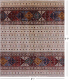 Ivory Khorjin Persian Gabbeh Handmade Wool Rug - 8' 1" X 9' 7" - Golden Nile