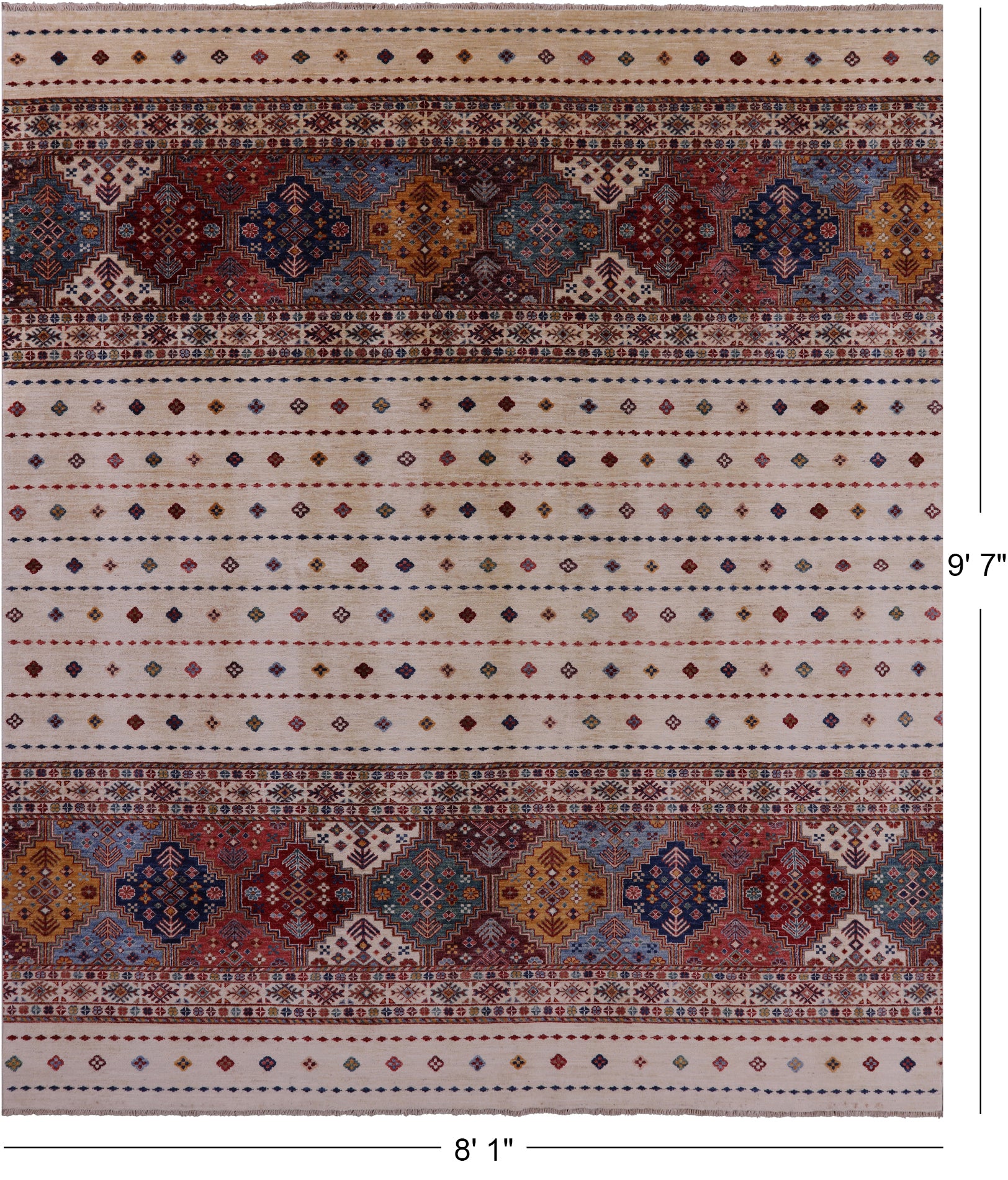 Ivory Khorjin Persian Gabbeh Handmade Wool Rug - 8' 1" X 9' 7" - Golden Nile
