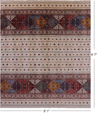 Ivory Khorjin Persian Gabbeh Handmade Wool Rug - 8' 1" X 9' 7" - Golden Nile