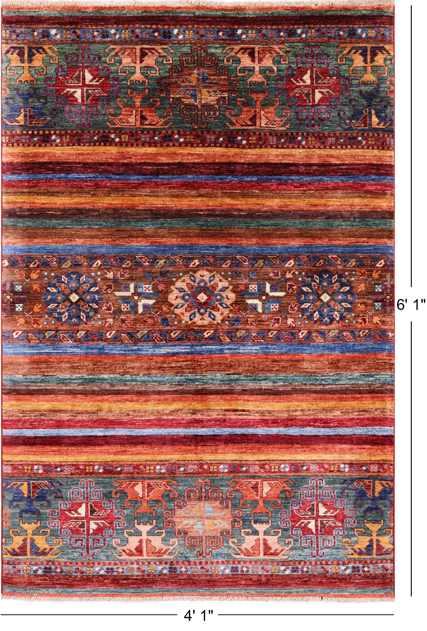 Khorjin Persian Gabbeh Handmade Wool Rug - 4' 1" X 6' 1" - Golden Nile