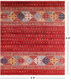 Red Khorjin Persian Gabbeh Hand Knotted Wool Rug - 8' 6" X 9' 9" - Golden Nile