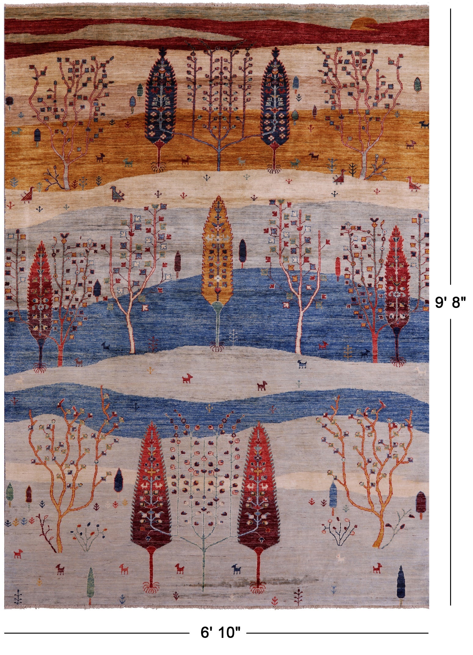 Tribal Persian Gabbeh Handmade Wool Rug - 6' 10" X 9' 8" - Golden Nile