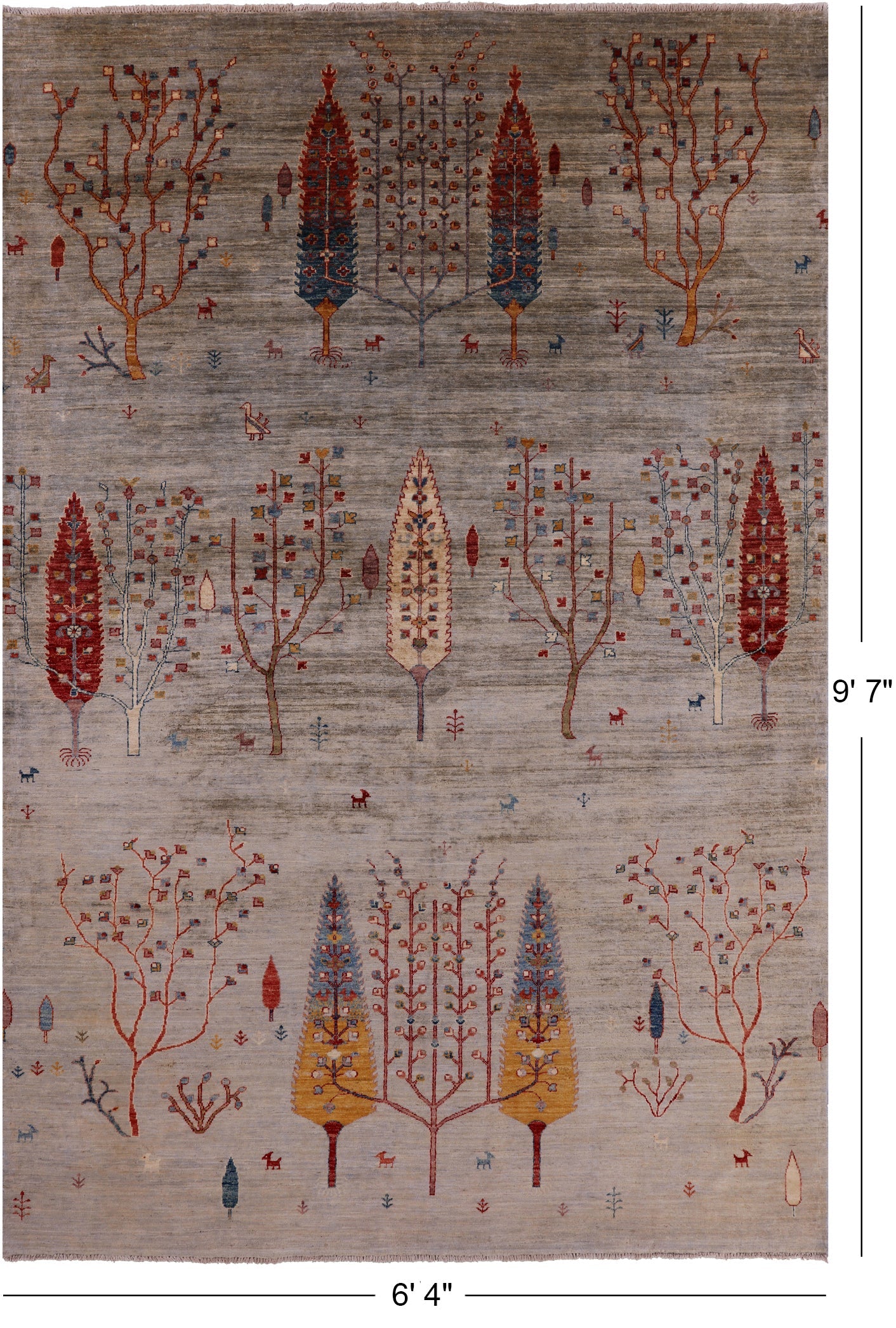 Tribal Persian Gabbeh Hand Knotted Wool Rug - 6' 4" X 9' 7" - Golden Nile