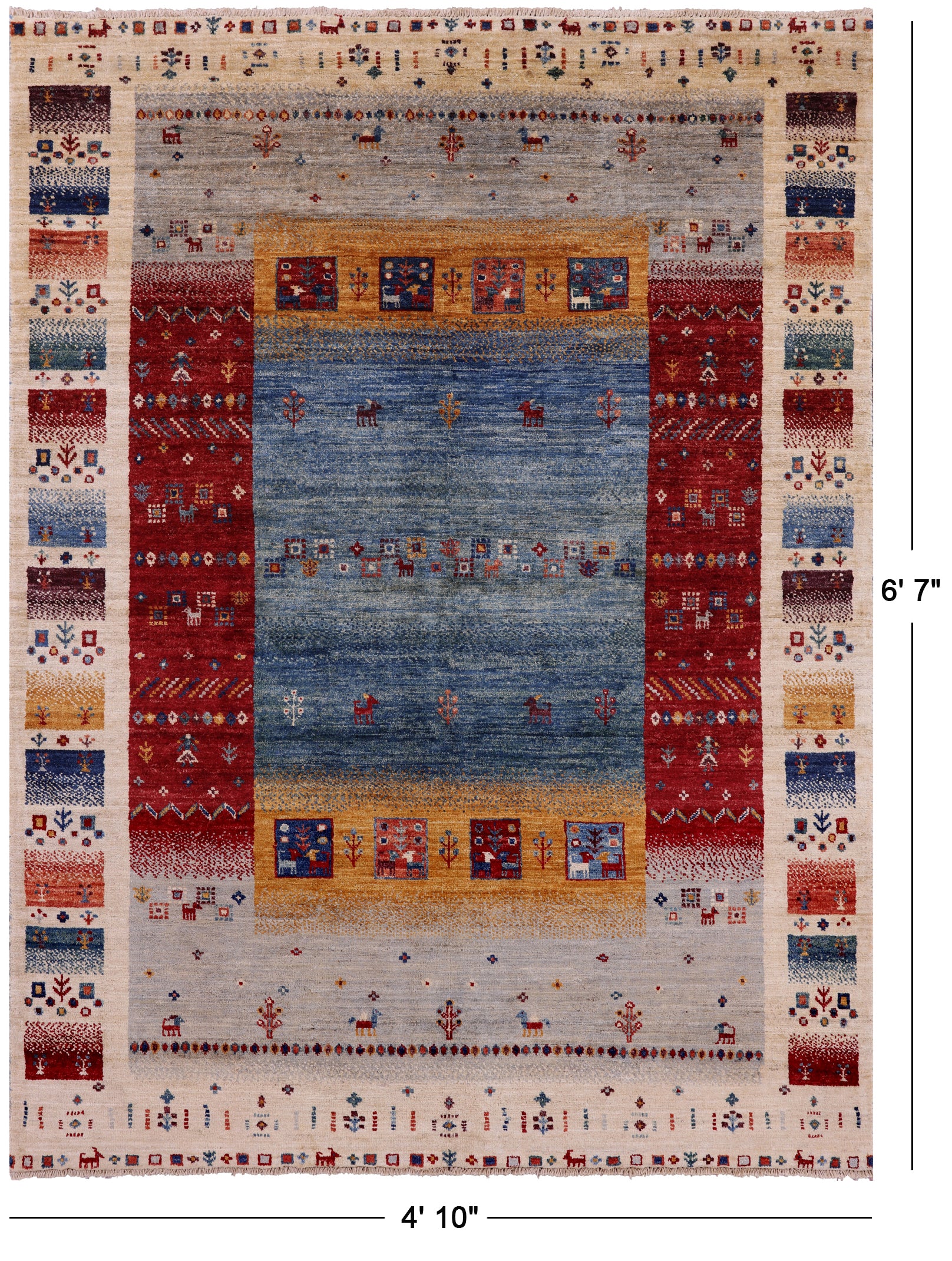 Tribal Persian Gabbeh Hand Knotted Wool Rug - 4' 10" X 6' 7" - Golden Nile