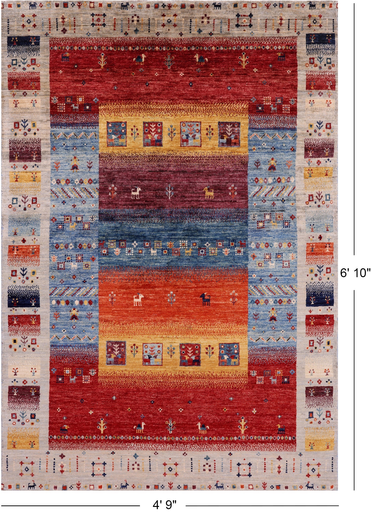 Tribal Persian Gabbeh Hand Knotted Wool Rug - 4' 9" X 6' 10" - Golden Nile
