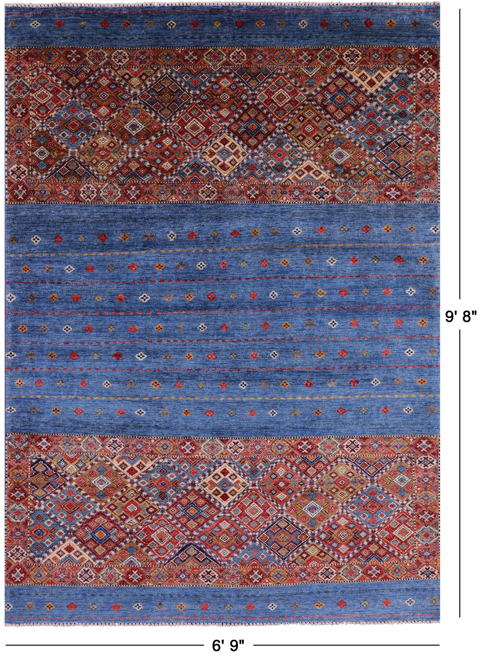 Blue Tribal Khorjin Persian Gabbeh Hand Knotted Wool Rug - 6' 9" X 9' 8" - Golden Nile