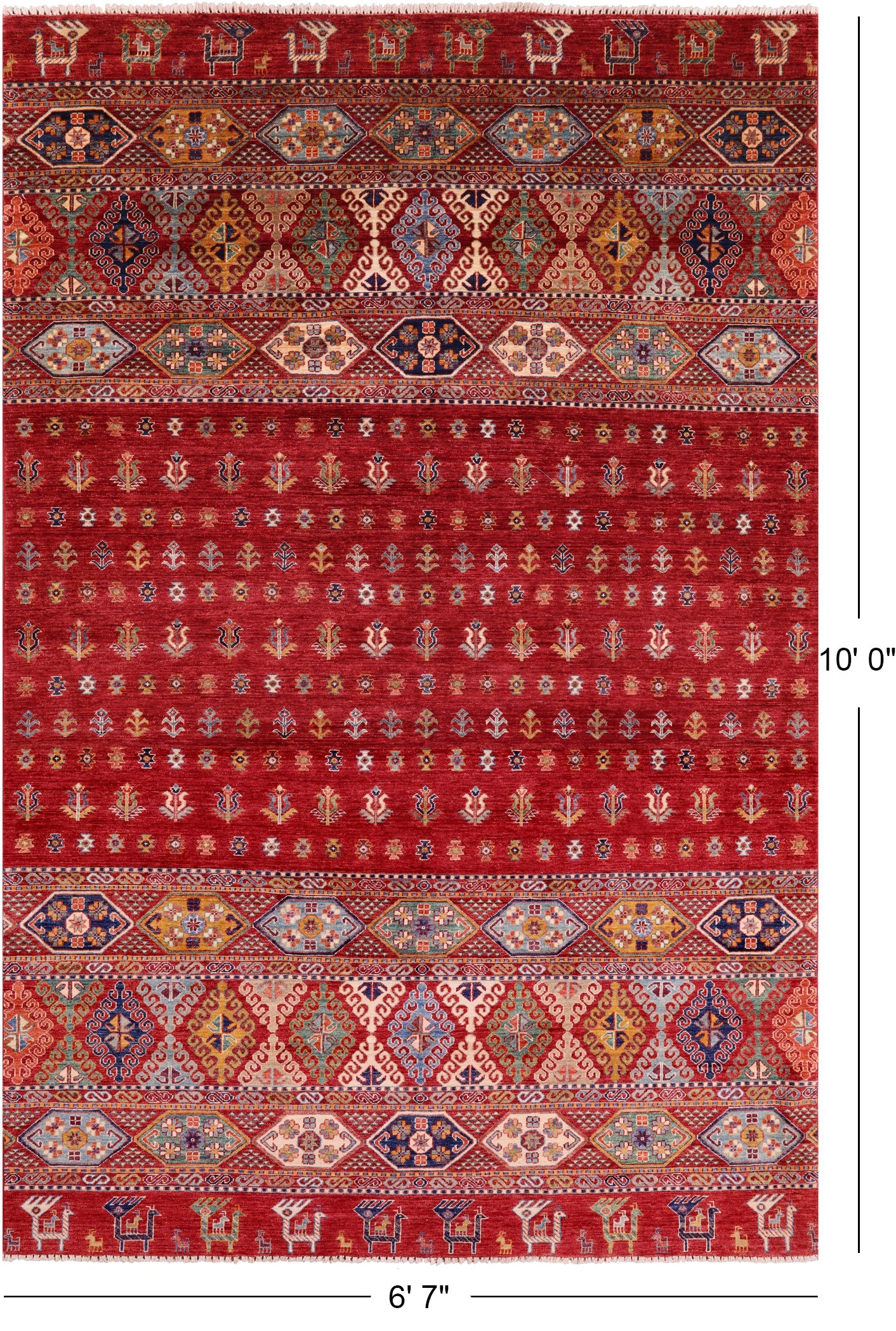 Red Tribal Khorjin Persian Gabbeh Hand Knotted Wool Rug - 6' 7" X 10' 0" - Golden Nile