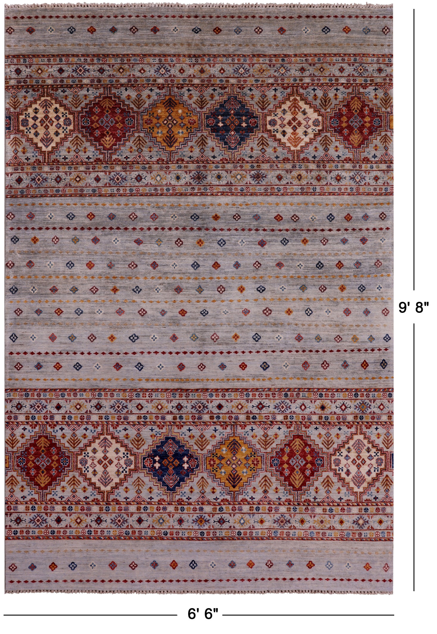 Khorjin Persian Gabbeh Hand Knotted Wool Rug - 6' 6" X 9' 8" - Golden Nile