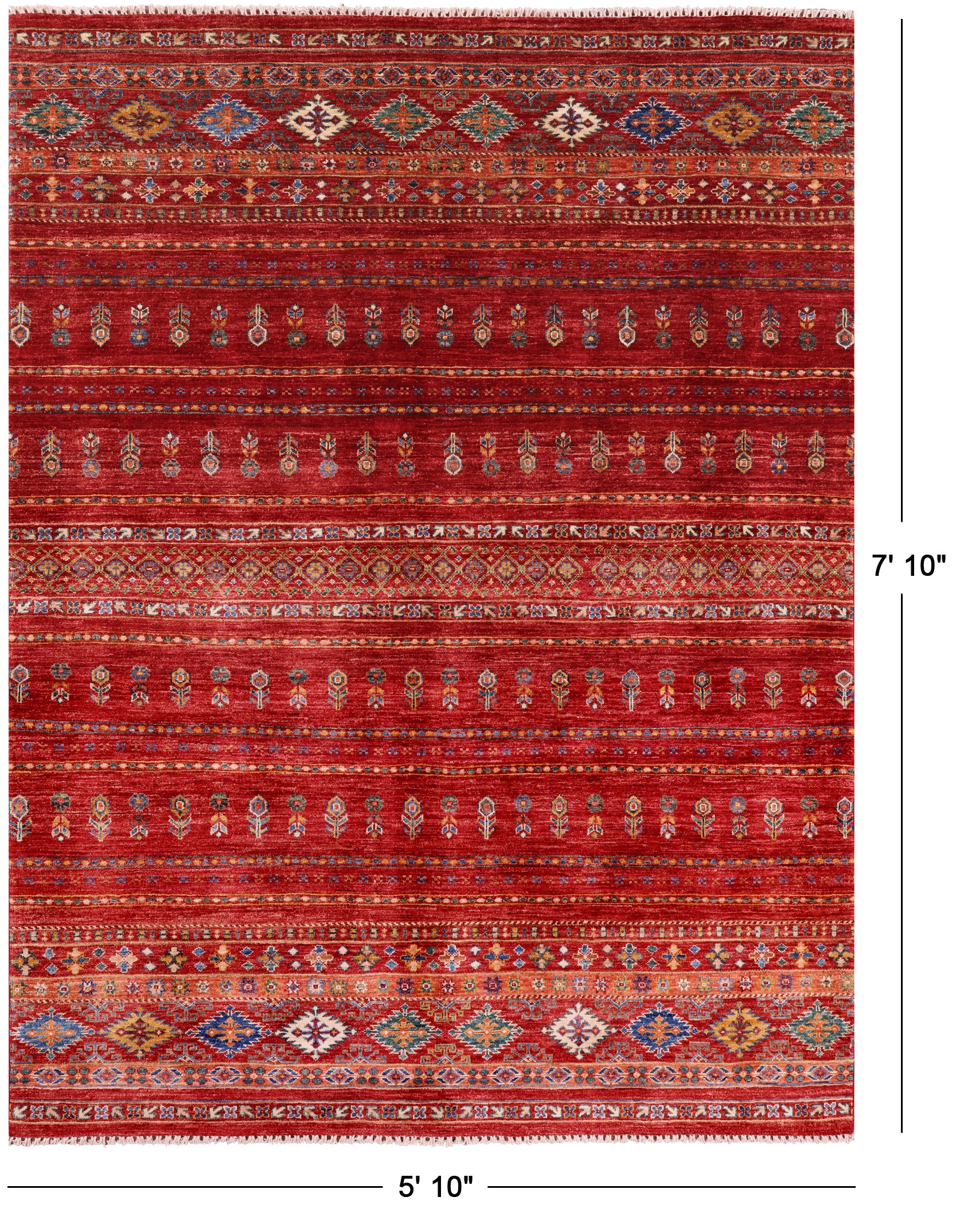Red Khorjin Persian Gabbeh Handmade Wool Rug - 5' 10" X 7' 10" - Golden Nile