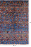 Blue Tribal Persian Gabbeh Hand Knotted Wool Rug - 5' 6" X 8' 5" - Golden Nile
