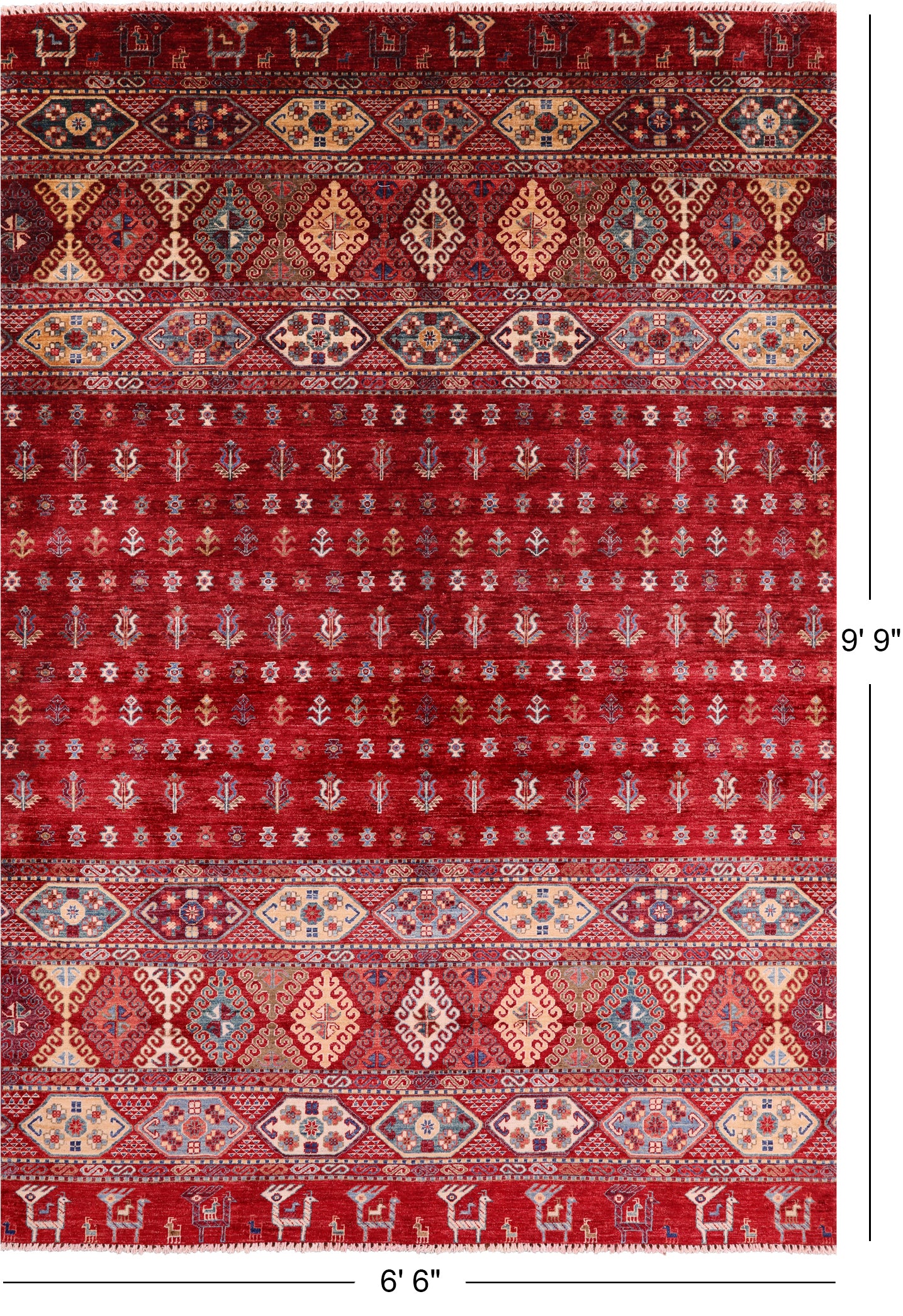 Red Tribal Persian Gabbeh Hand Knotted Wool Rug - 6' 6" X 9' 9" - Golden Nile