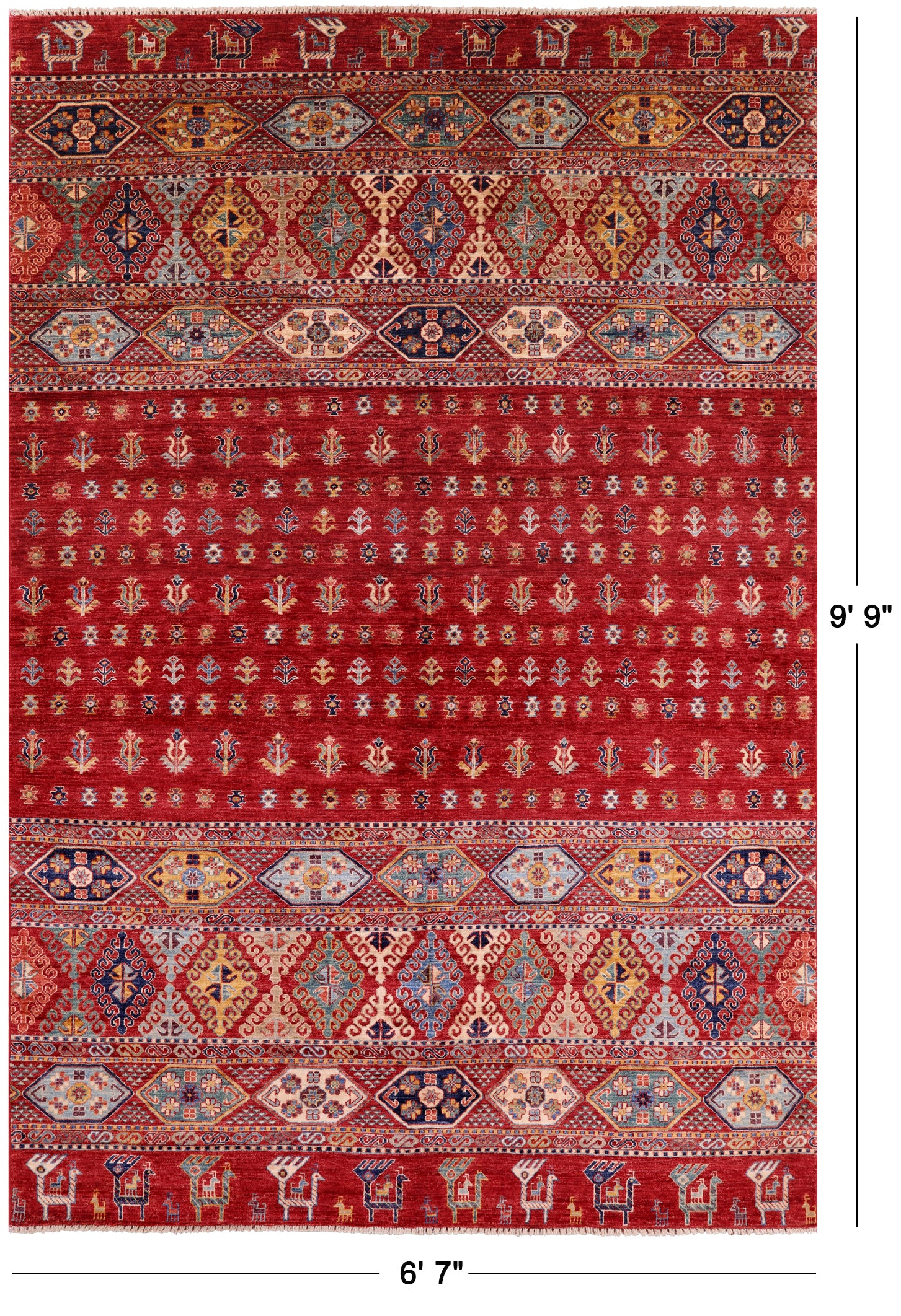 Red Tribal Persian Gabbeh Hand Knotted Wool Rug - 6' 7" X 9' 9" - Golden Nile