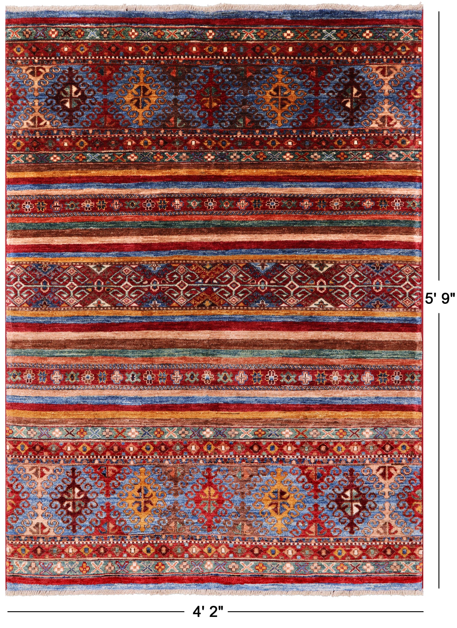 Khorjin Persian Gabbeh Hand Knotted Wool Rug - 4' 2" X 5' 9" - Golden Nile