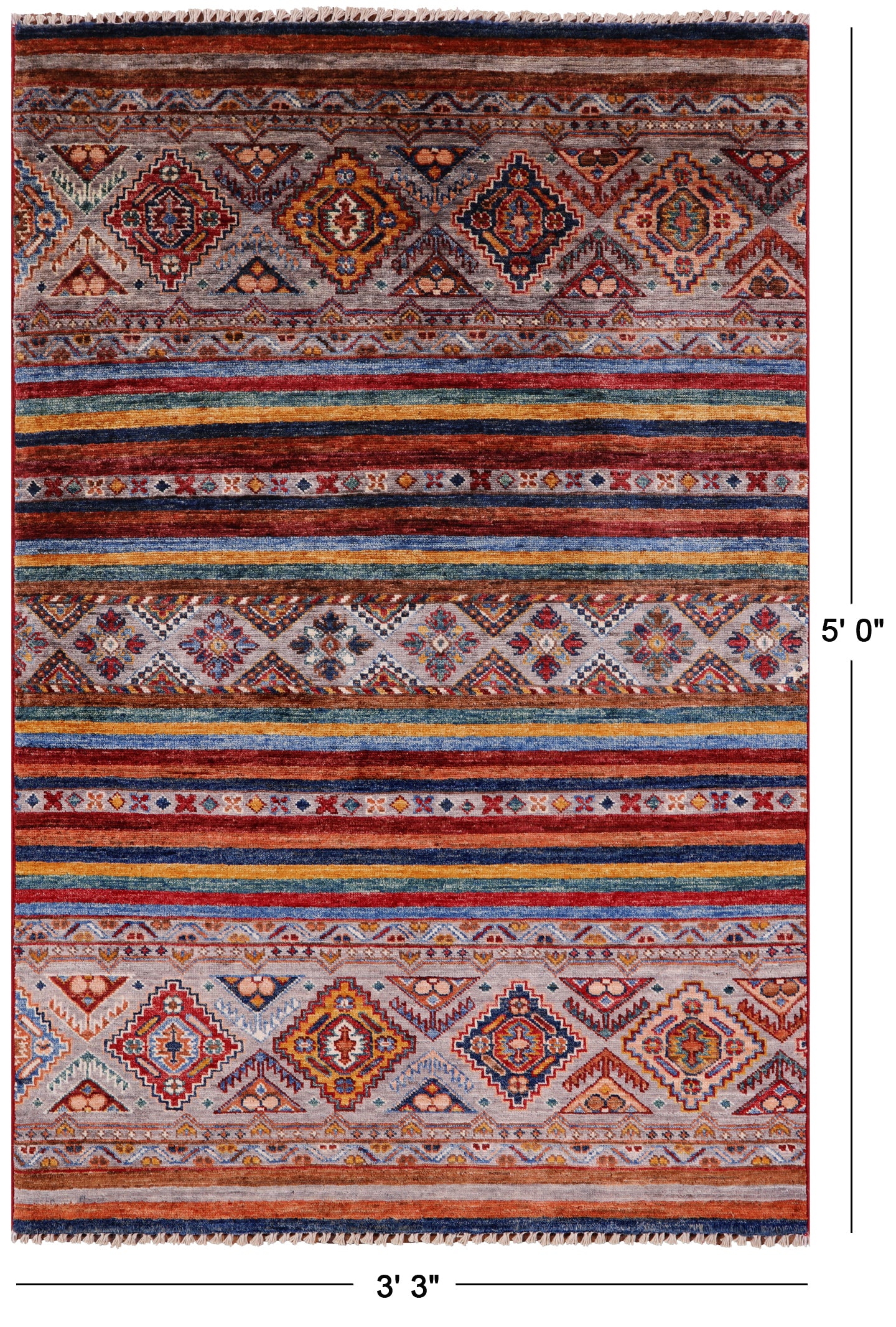 Khorjin Persian Gabbeh Handmade Wool Rug - 3' 3" X 5' 0" - Golden Nile