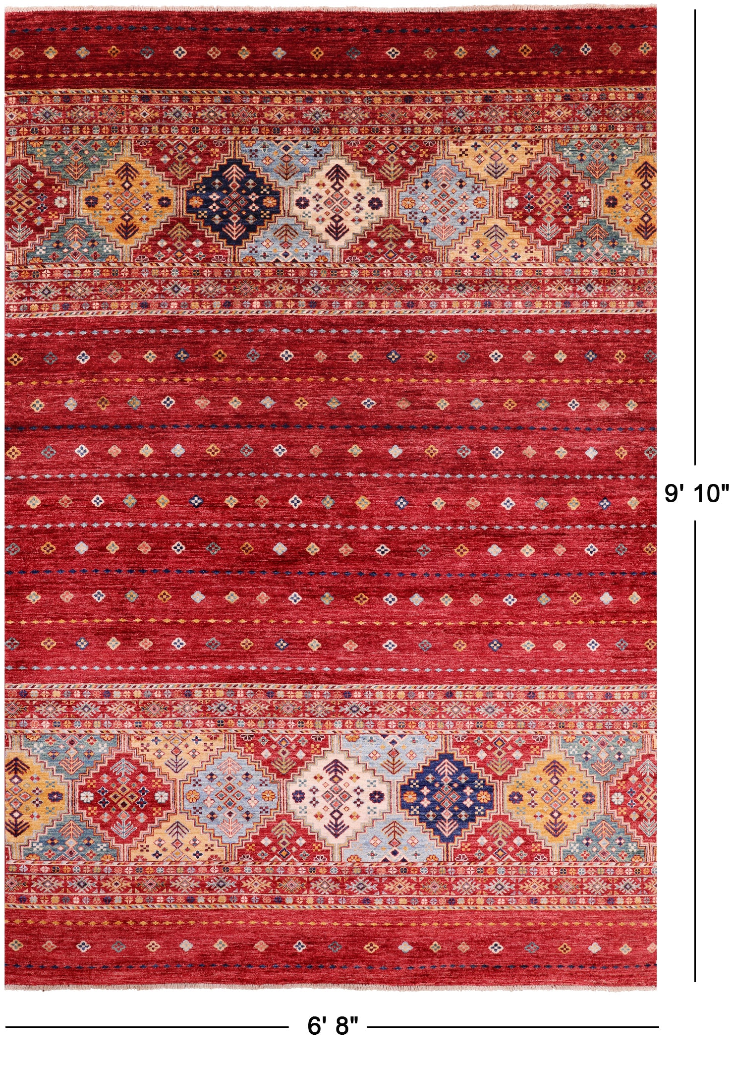 Red Khorjin Persian Gabbeh Handmade Wool Rug - 6' 8" X 9' 10" - Golden Nile