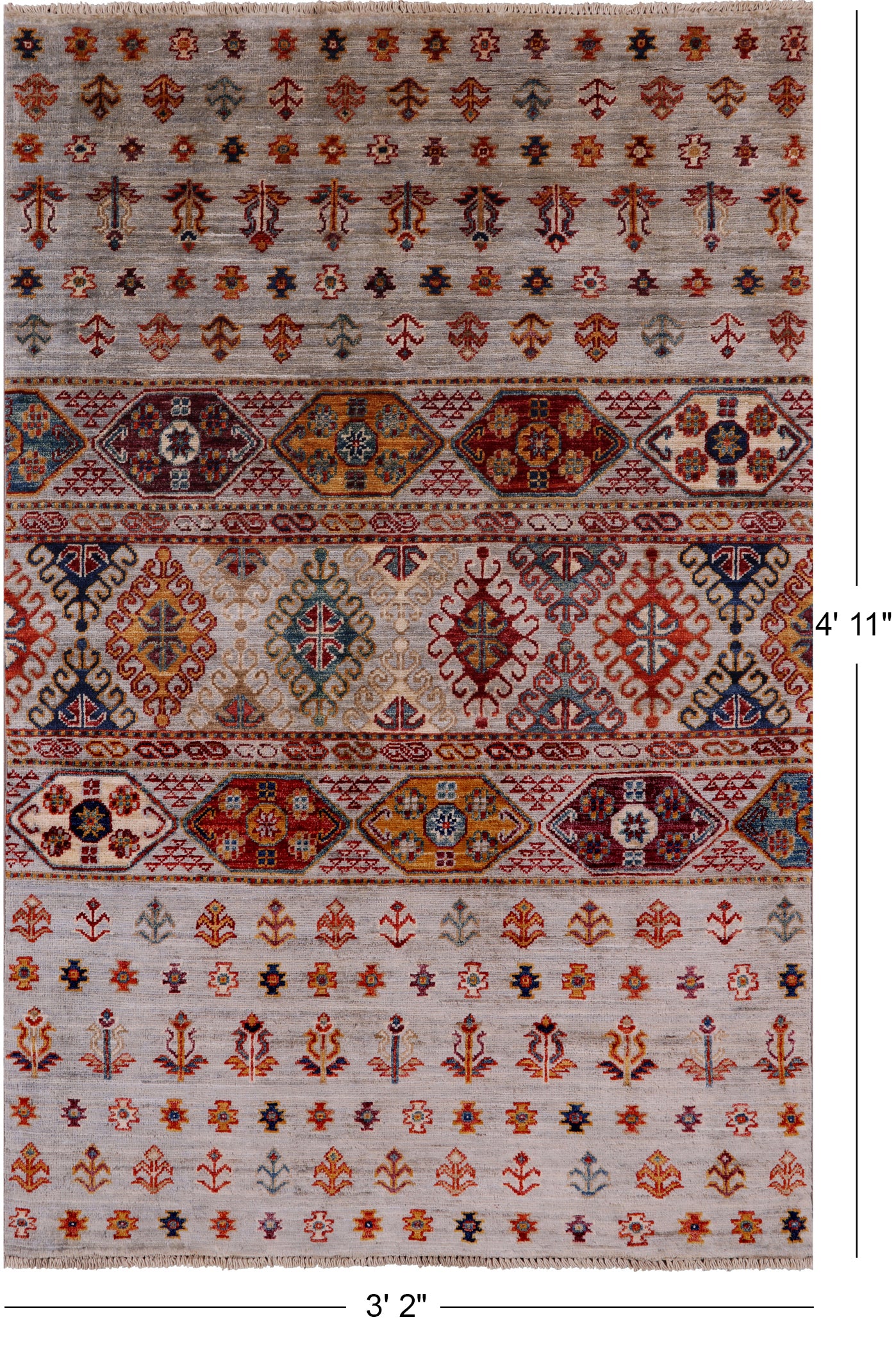 Khorjin Persian Gabbeh Hand Knotted Wool Rug - 3' 2" X 4' 11" - Golden Nile