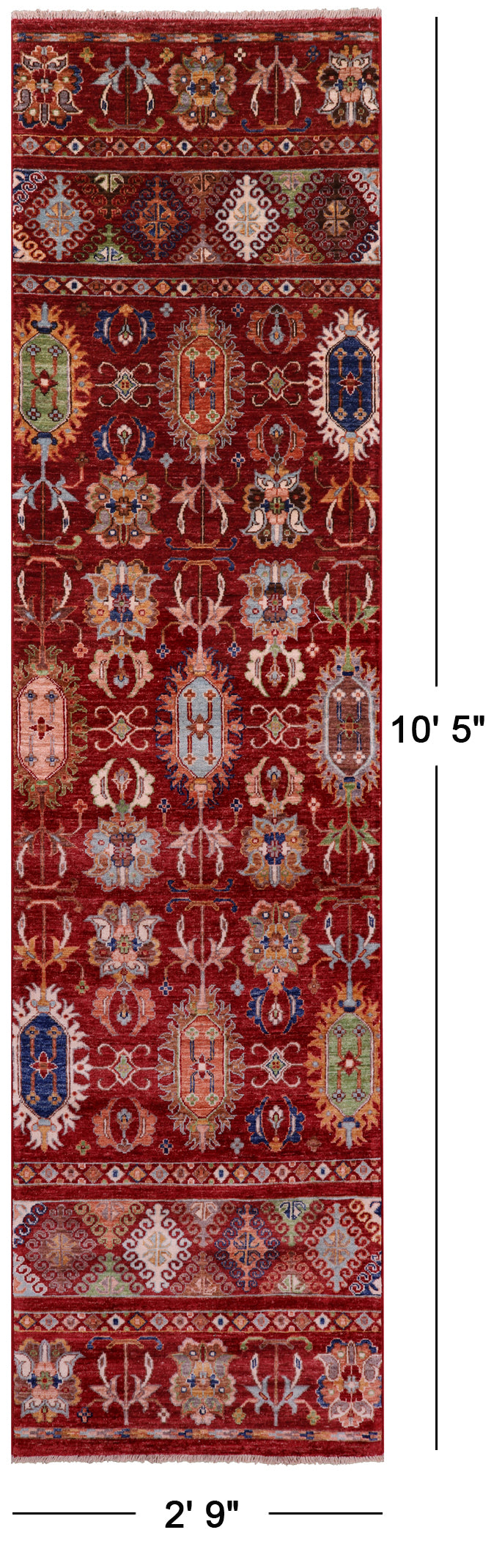 Red Khorjin Persian Gabbeh Hand Knotted Wool Runner Rug - 2' 9" X 10' 5" - Golden Nile