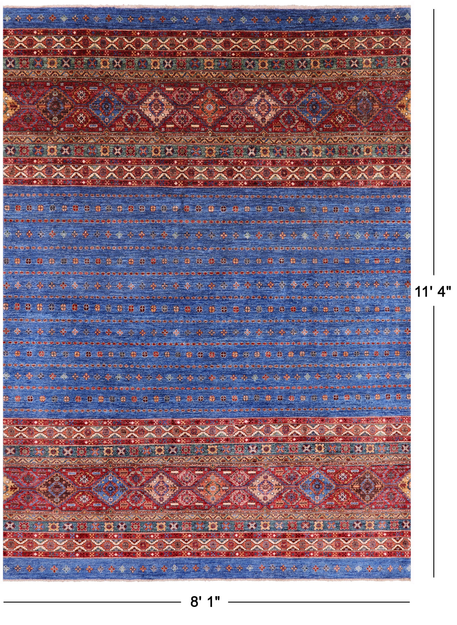 Blue Tribal Khorjin Persian Gabbeh Hand Knotted Wool Rug - 8' 1" X 11' 4" - Golden Nile