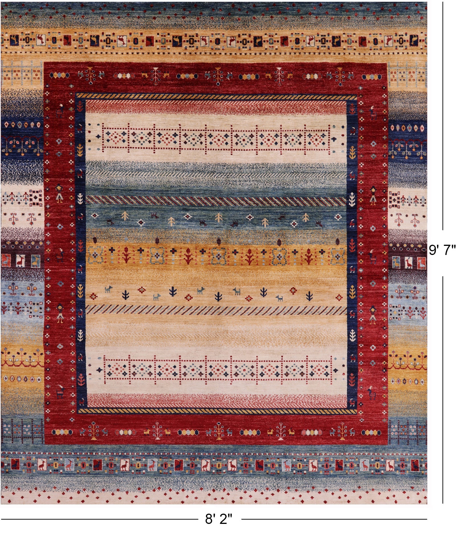Tribal Persian Gabbeh Handmade Wool Rug - 8' 2" X 9' 7" - Golden Nile