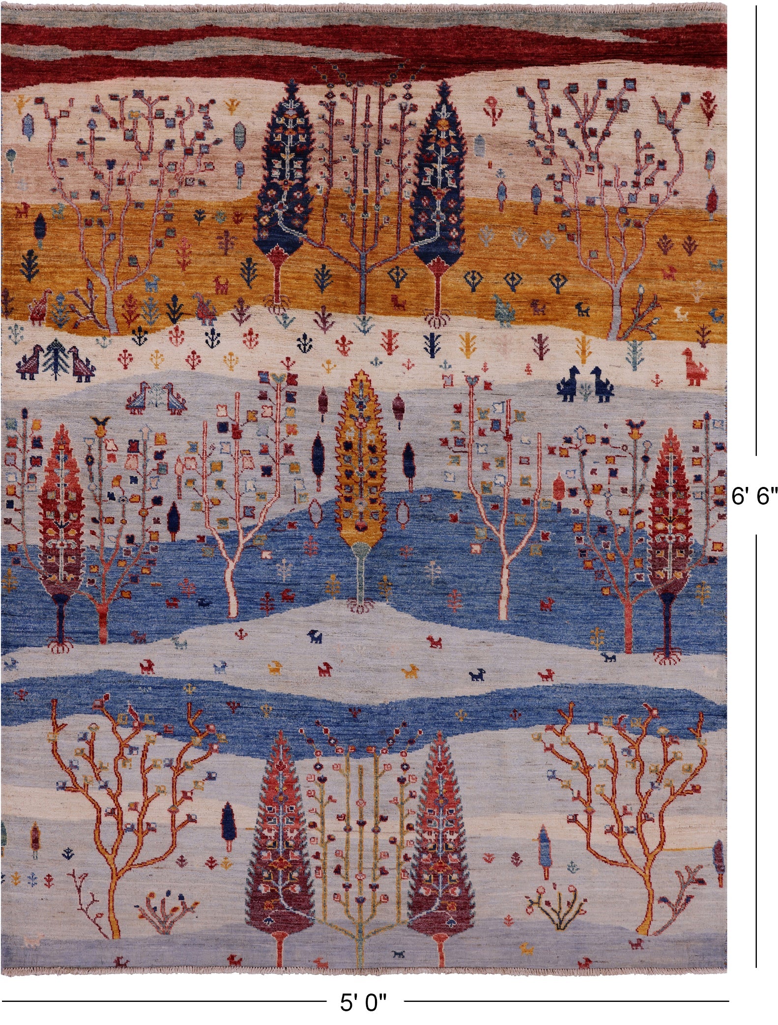 Tribal Persian Gabbeh Hand Knotted Wool Rug - 5' 0" X 6' 6" - Golden Nile