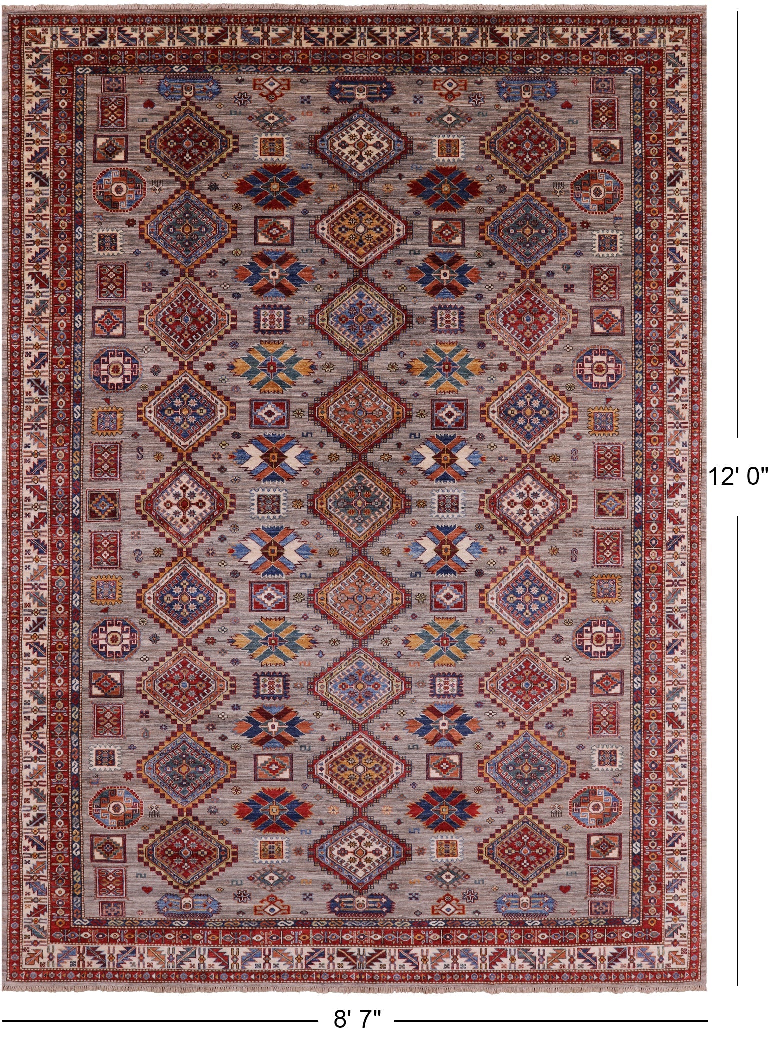 Super Kazak Hand Knotted Wool Rug - 8' 7" X 12' 0" - Golden Nile