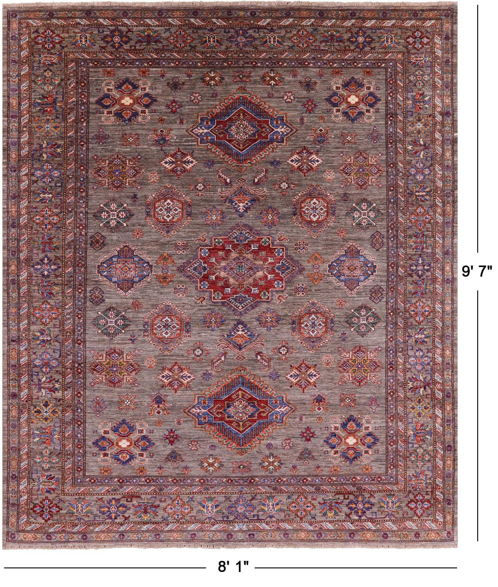 Super Kazak Handmade Wool Rug - 8' 1" X 9' 7" - Golden Nile