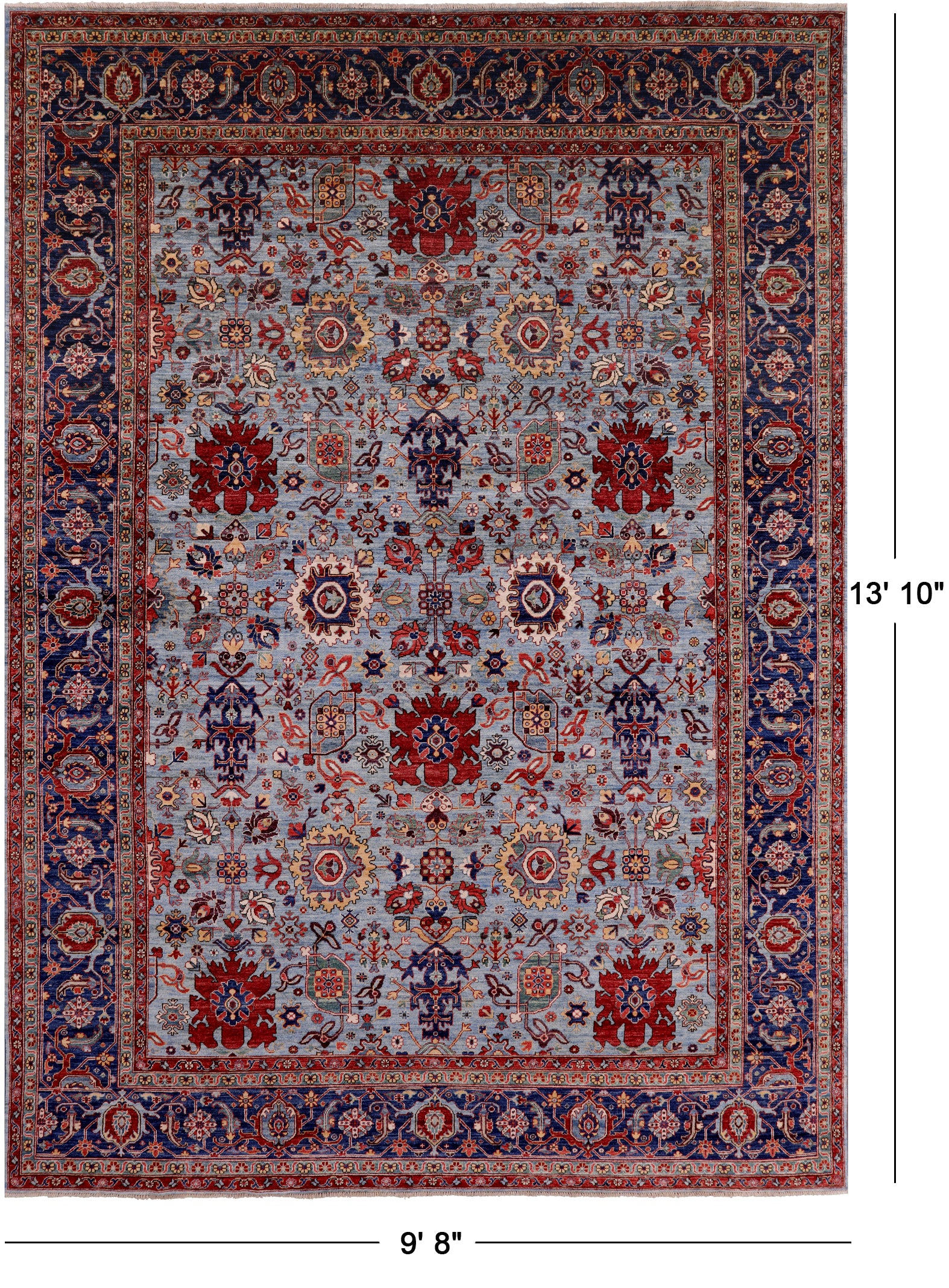 Blue Persian Fine Serapi Handmade Wool Rug - 9' 8" X 13' 10" - Golden Nile