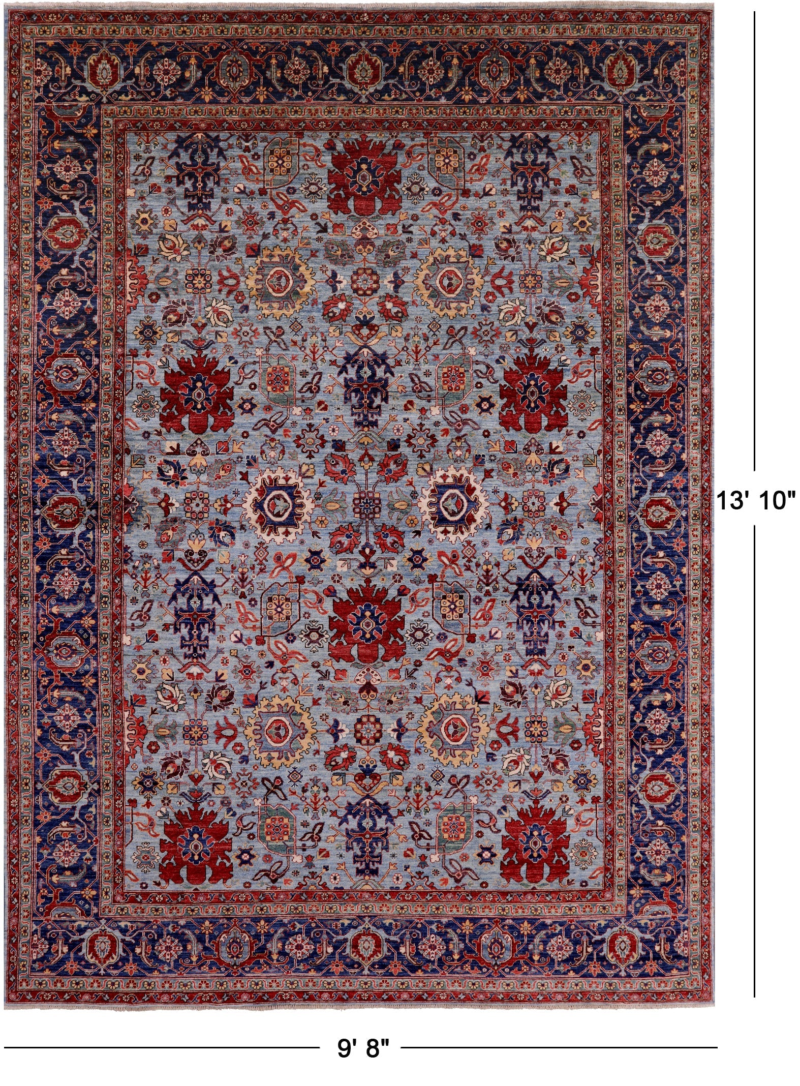 Blue Persian Fine Serapi Handmade Wool Rug - 9' 8" X 13' 10" - Golden Nile