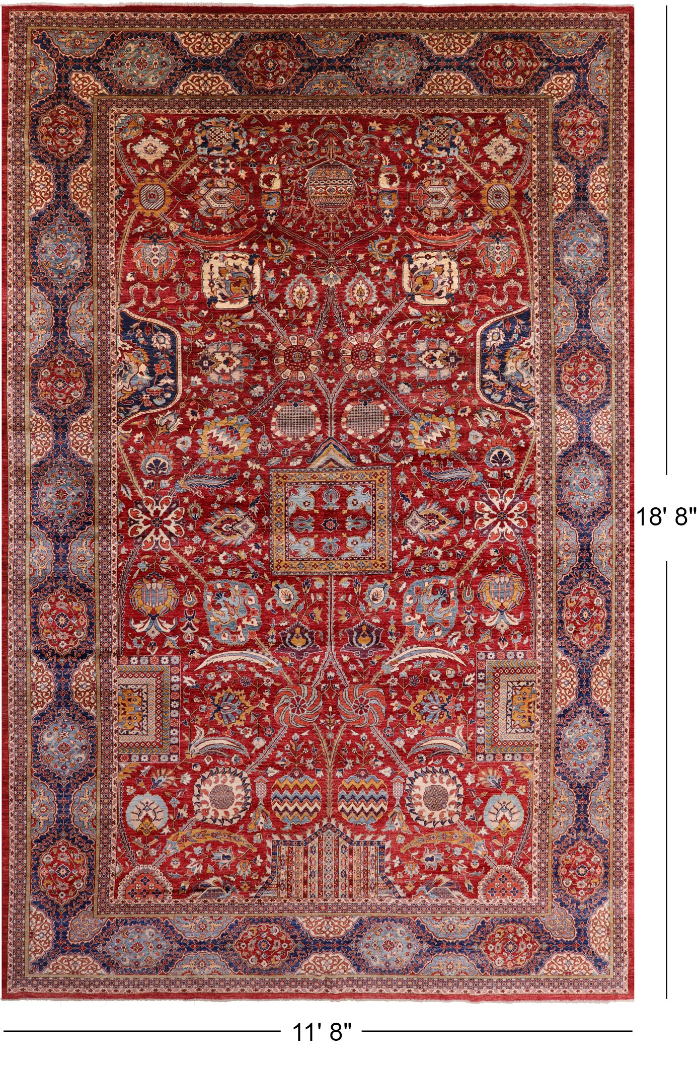 Red Fine Serapi Hand Knotted Wool Rug - 11' 8" X 18' 8" - Golden Nile