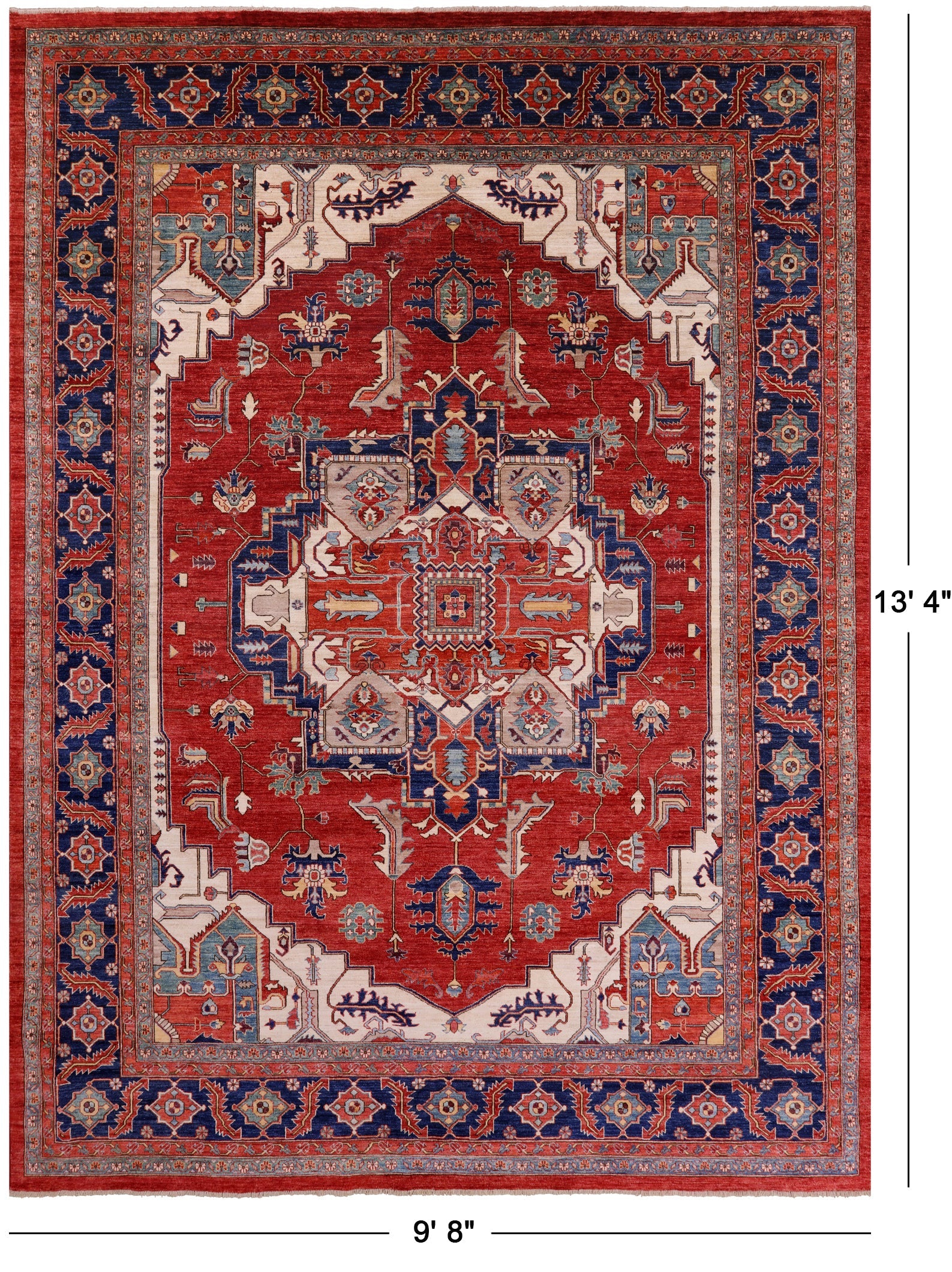 Red Fine Serapi Hand Knotted Wool Rug - 9' 8" X 13' 4" - Golden Nile