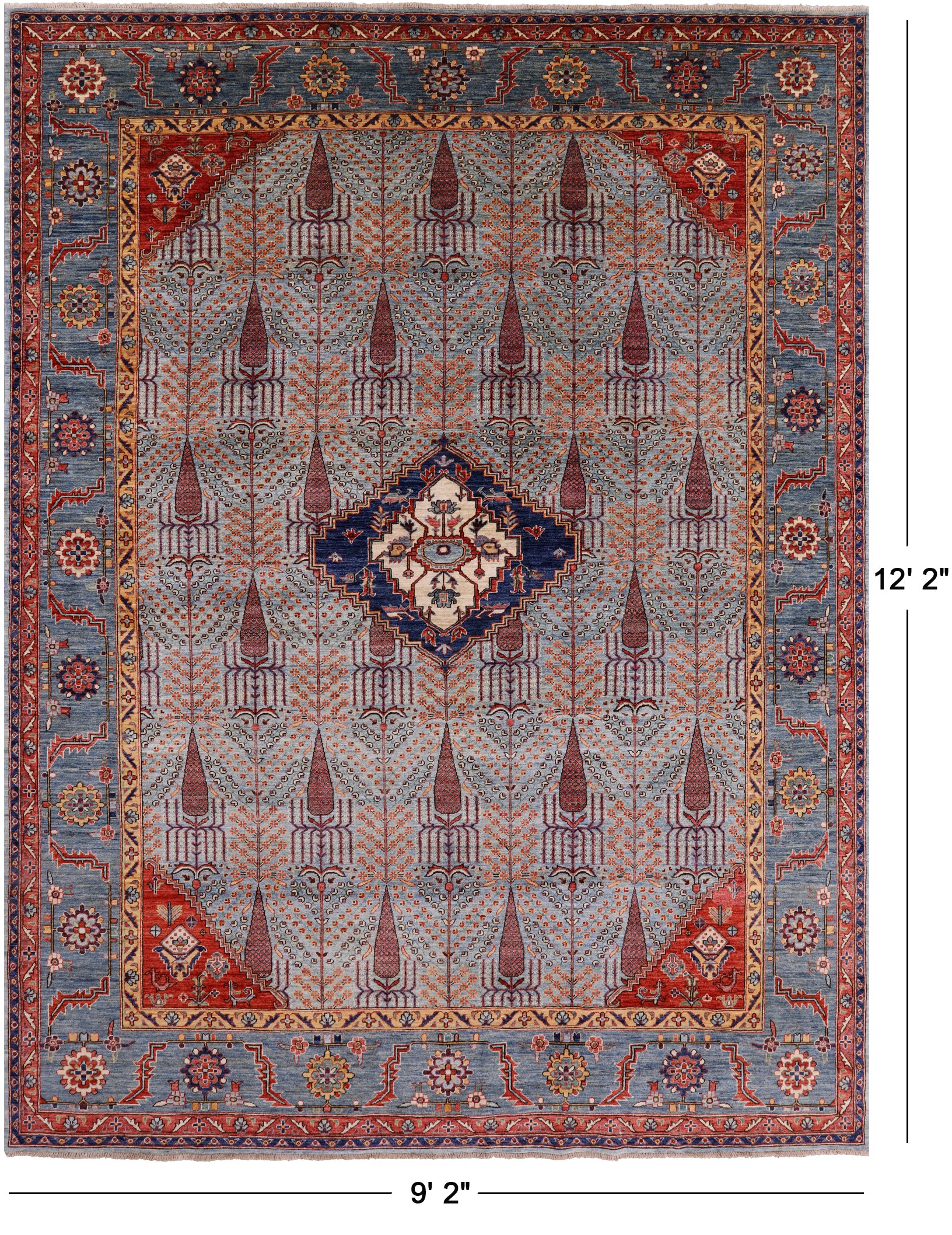 Blue Persian Fine Serapi Hand Knotted Wool Rug - 9' 2" X 12' 2" - Golden Nile