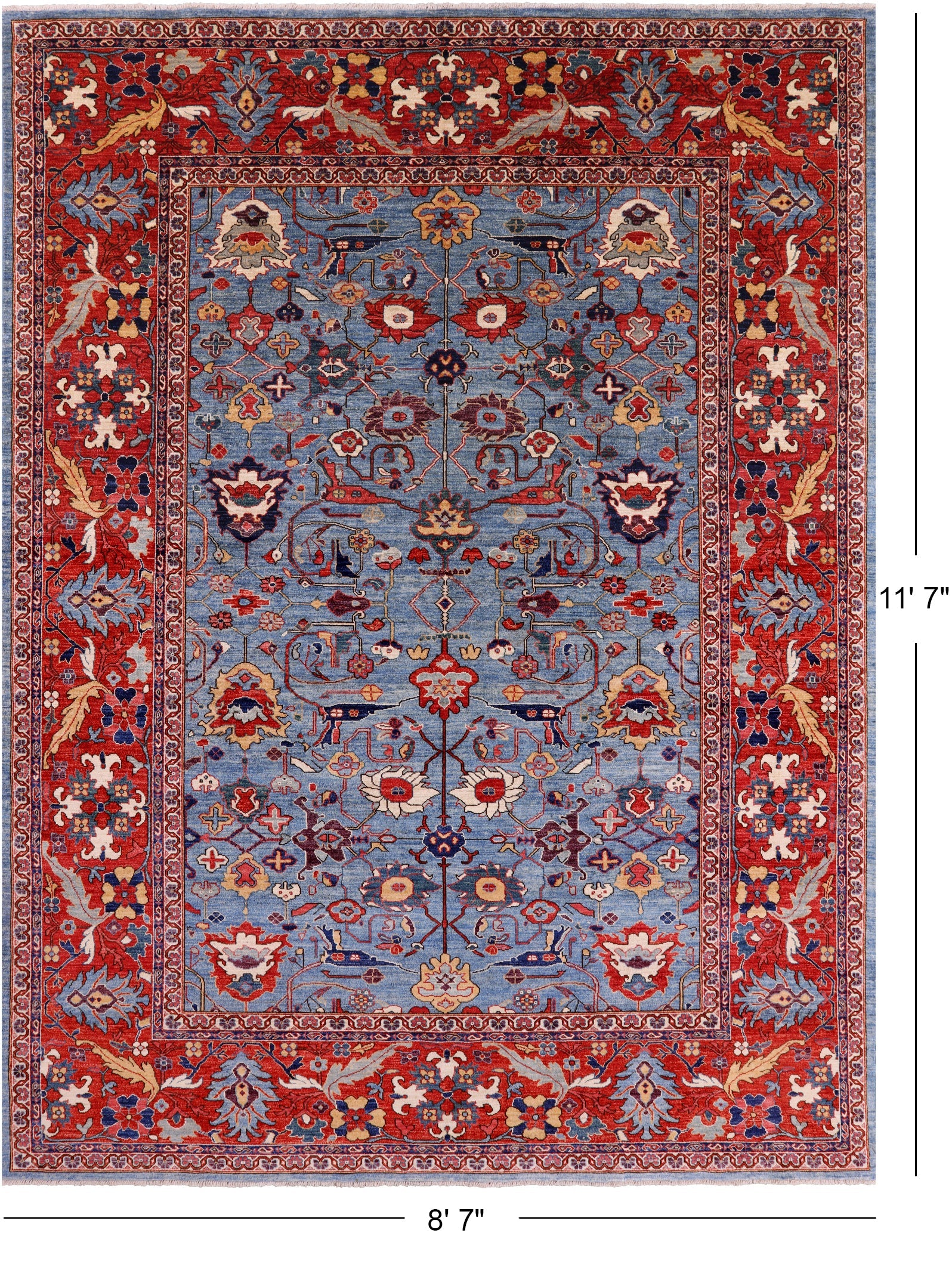 Blue Persian Fine Serapi Handmade Wool Rug - 8' 7" X 11' 7" - Golden Nile