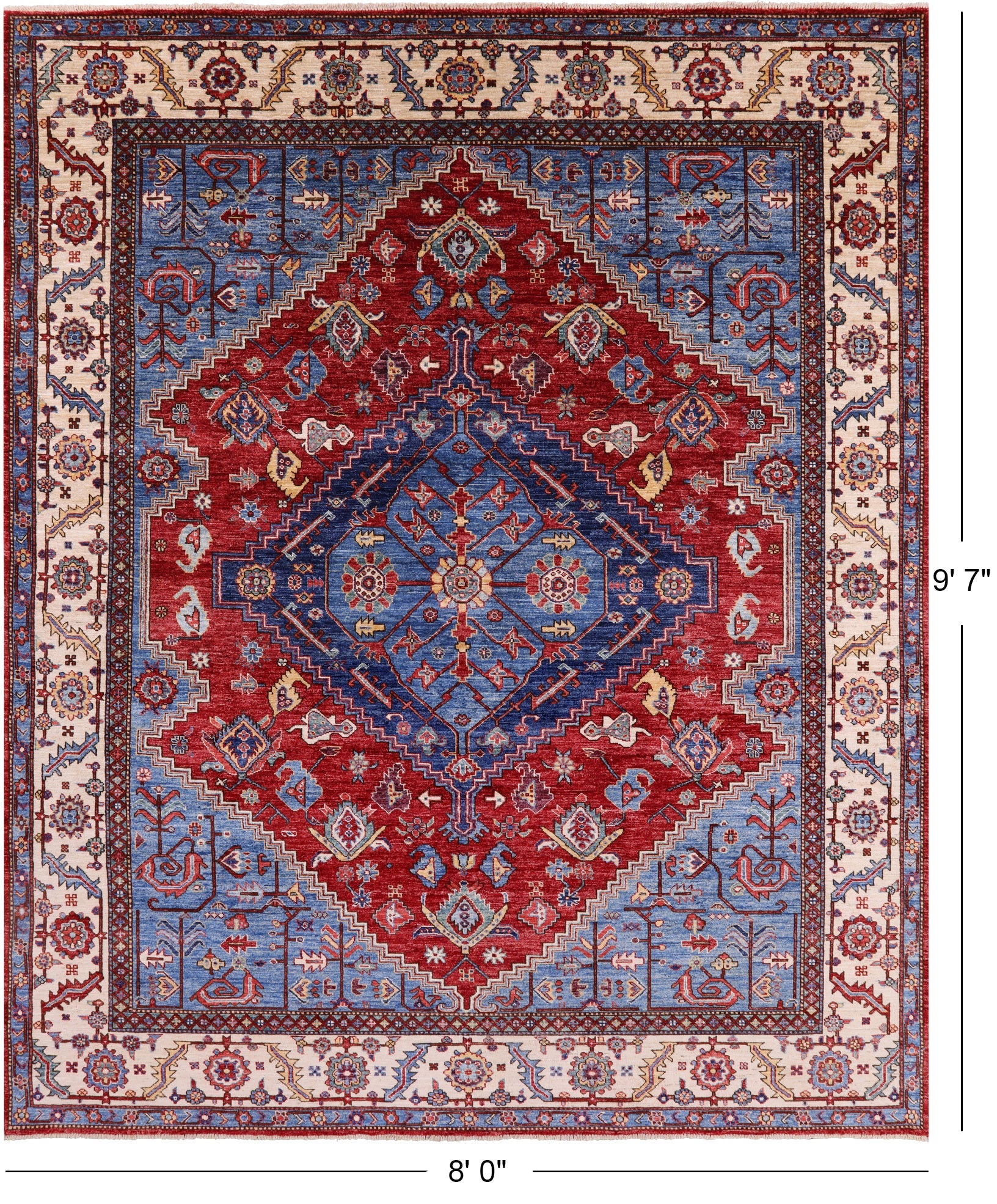 Red Persian Fine Serapi Handmade Wool Rug - 8' 0" X 9' 7" - Golden Nile